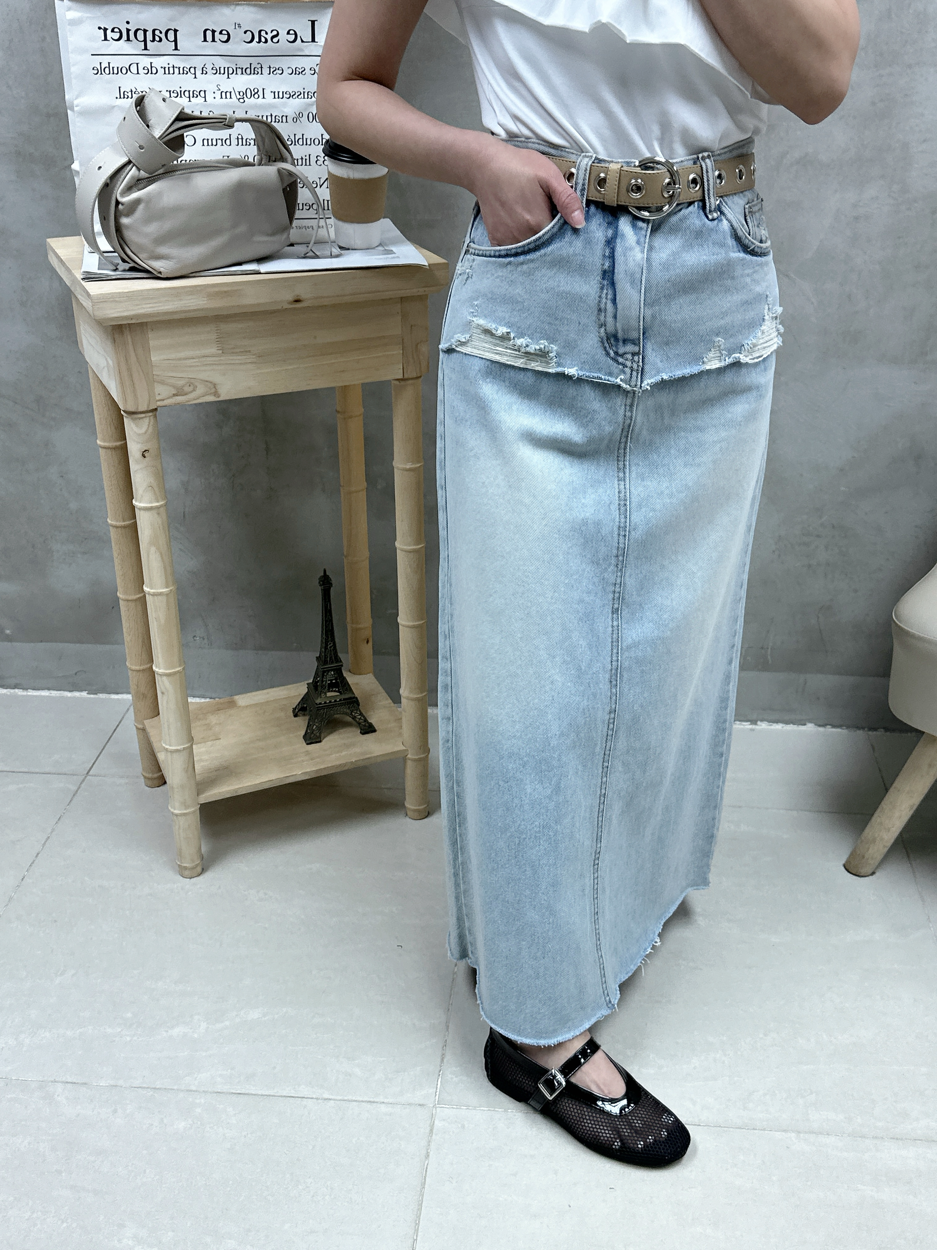M03 恤衫拼棉兩著ruffle Top