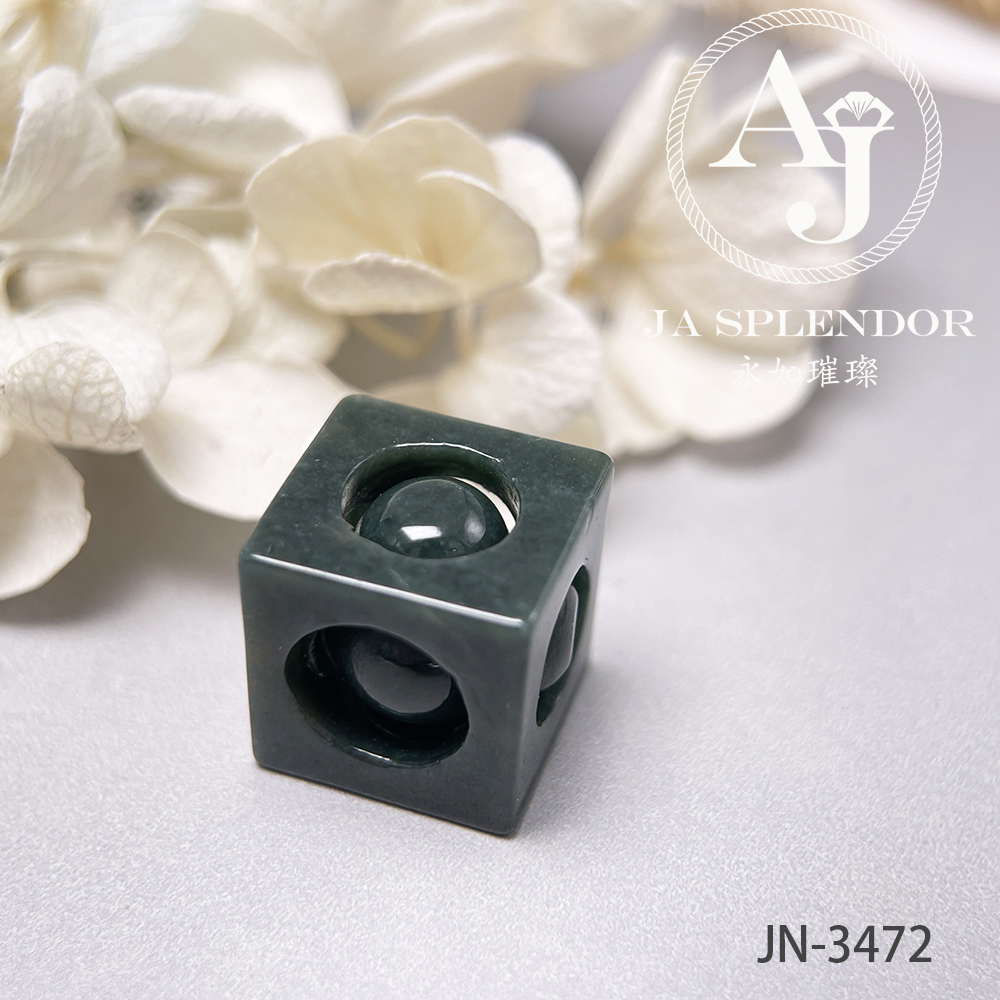 JN-3471/72/73/78/80 天然翡翠A玉 油青墨綠骰子招財進寶吊墜