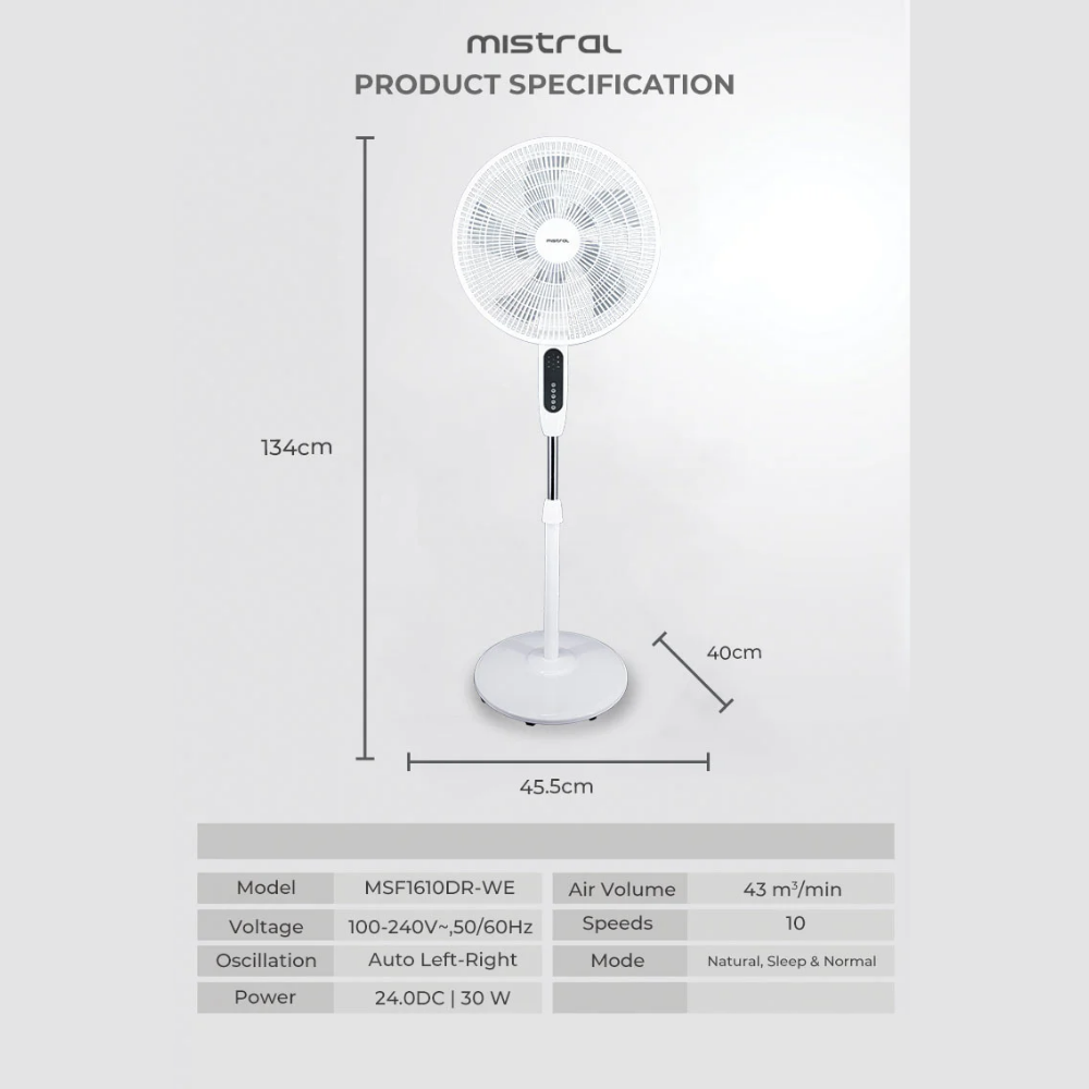 Mistral 16" DC Stand Fan With Remote MSF1610DR PU