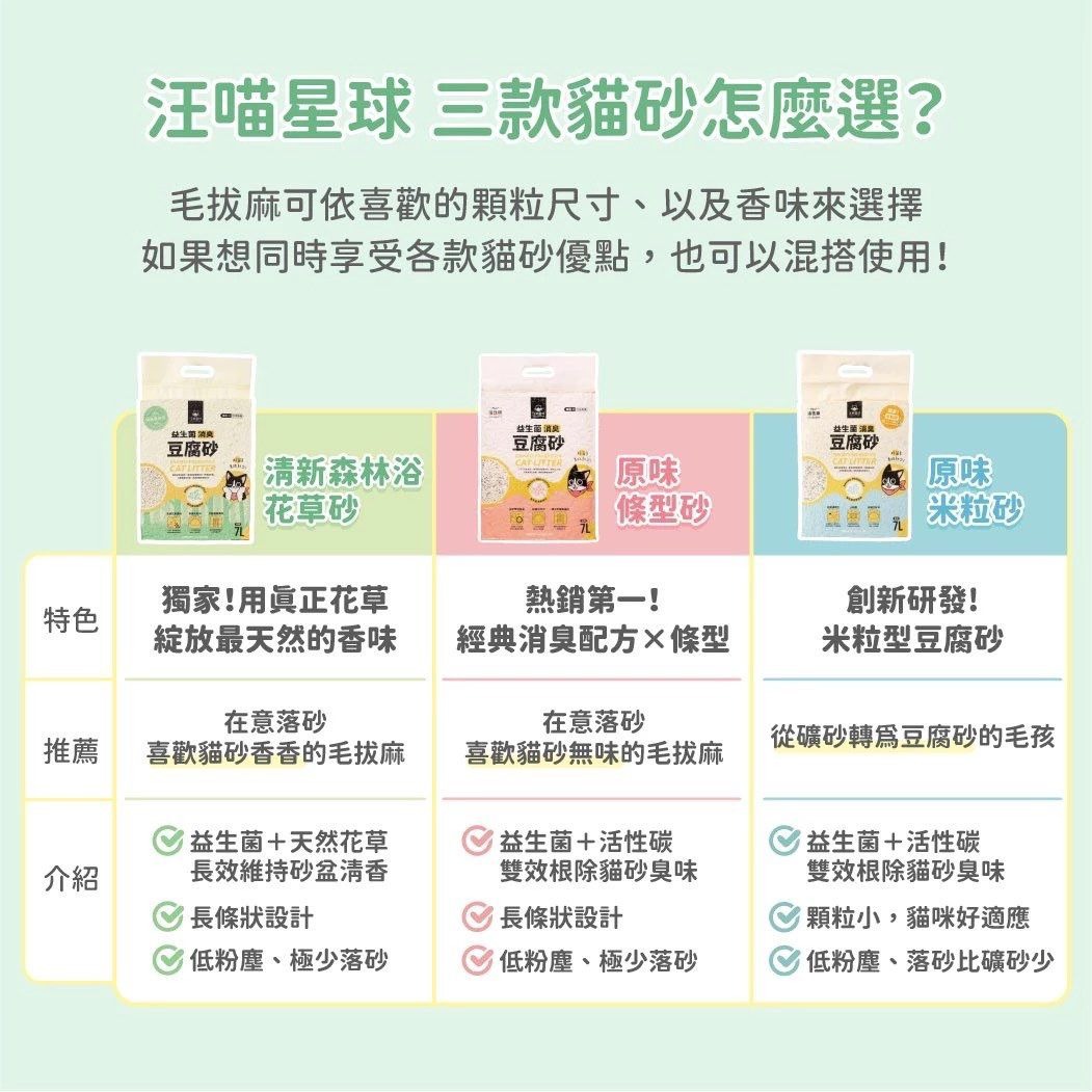 汪喵星球-益生菌消臭花草豆腐砂 (條型) 2.7kg-原箱6包