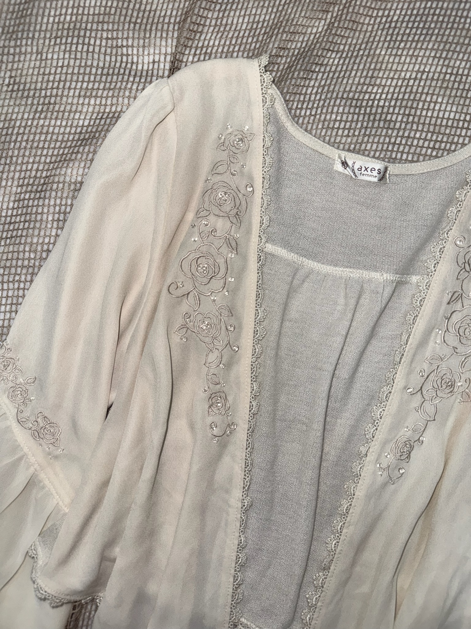 Axes Femme Embroidered Rose Chiffon Cardigan