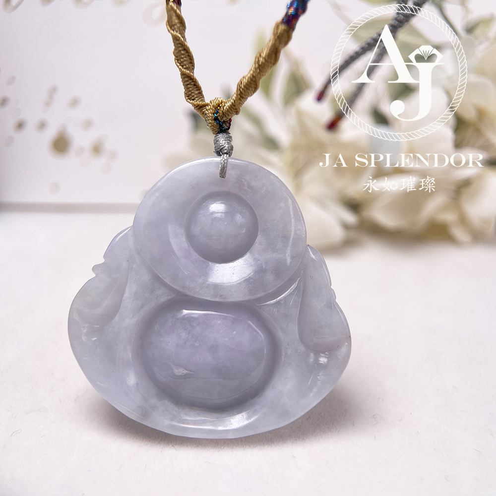 JN-1476 天然翡翠A玉 冰糯紫藍笑口常開大肚佛公吊墜