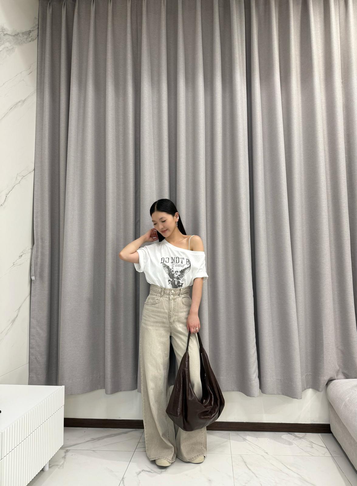 M11 雙鈕洗水杏色牛仔褲