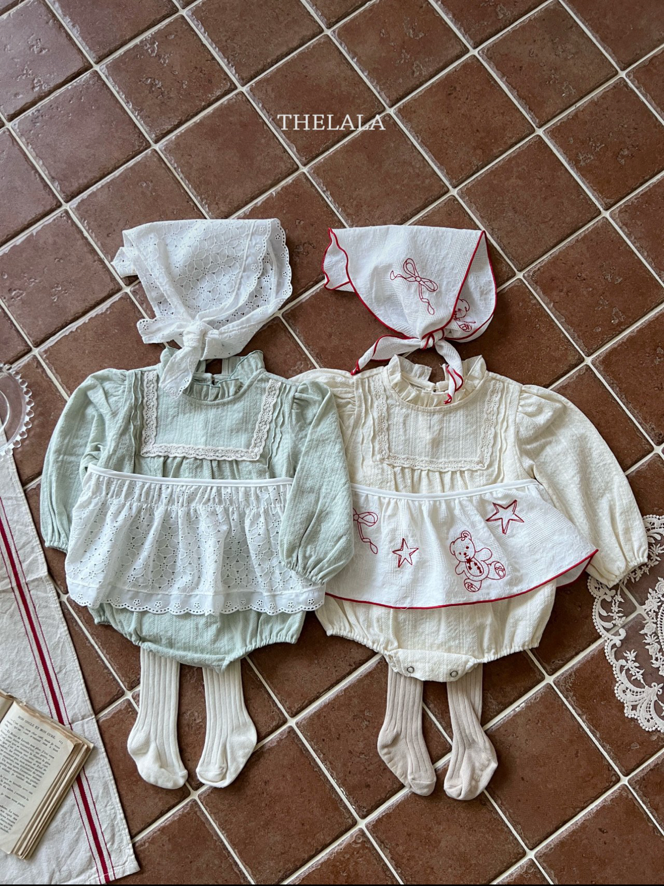 🌸預訂 韓國直送🌸🇰🇷THELALA兩色蕾絲花邊領長袖包屁衣