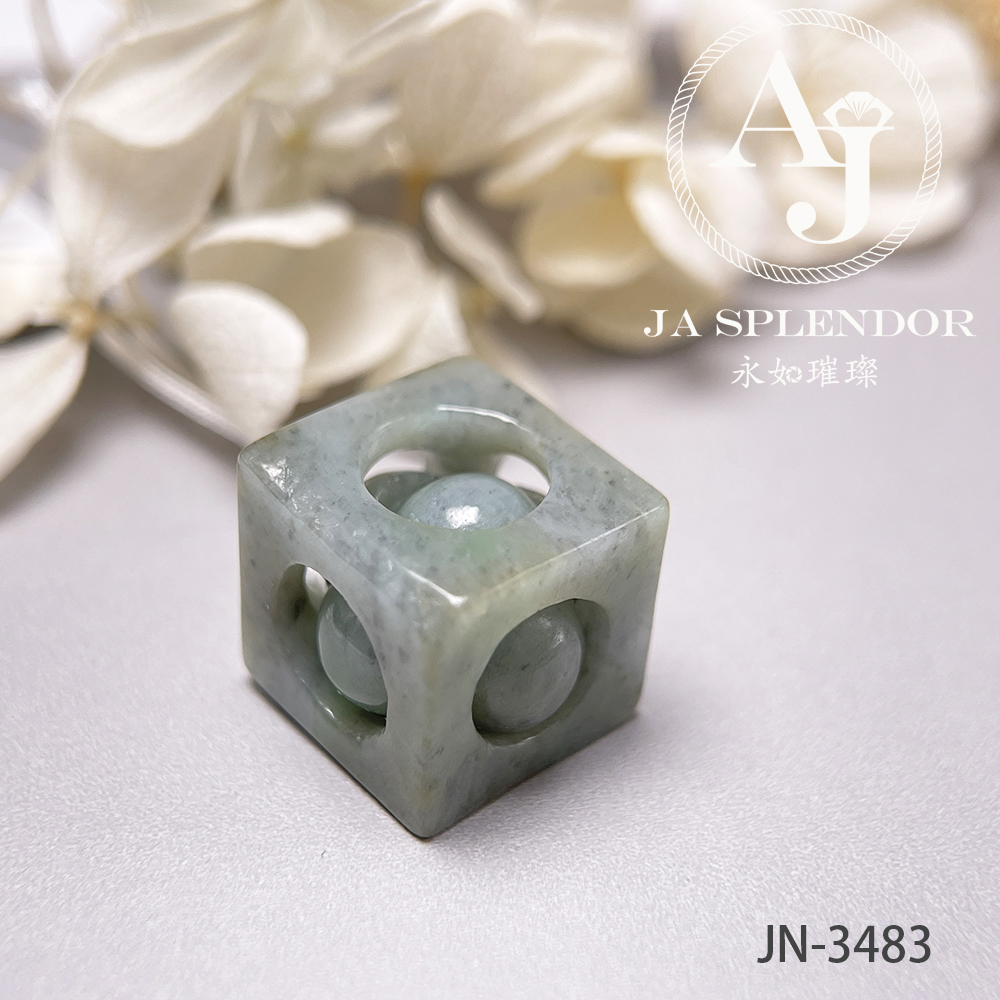 JN-3474/77/83 天然翡翠A玉 烏鷄飄綠招財進寶骰子吊墜