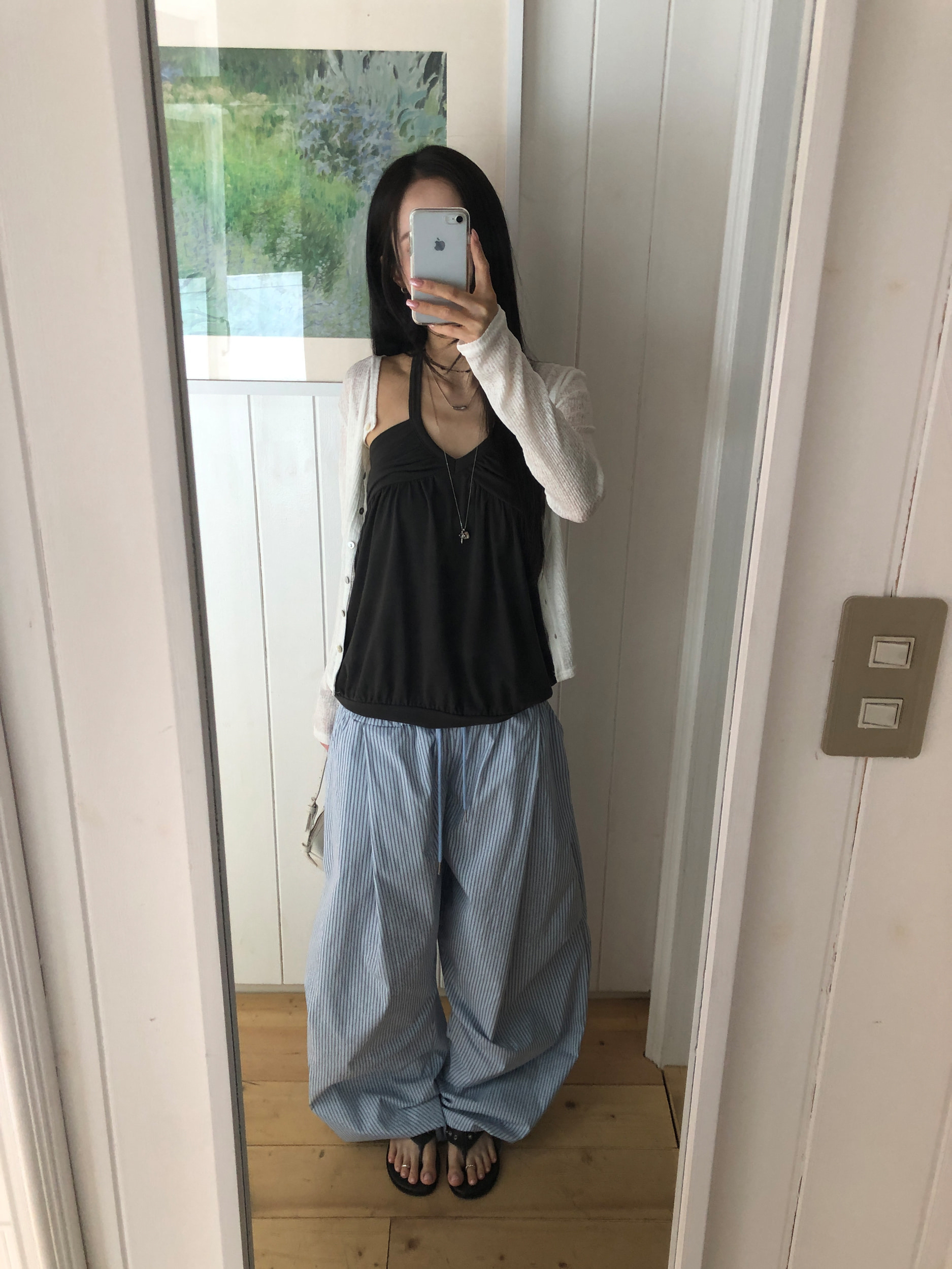 Pinstripe Pintuck Wide-Leg Pants