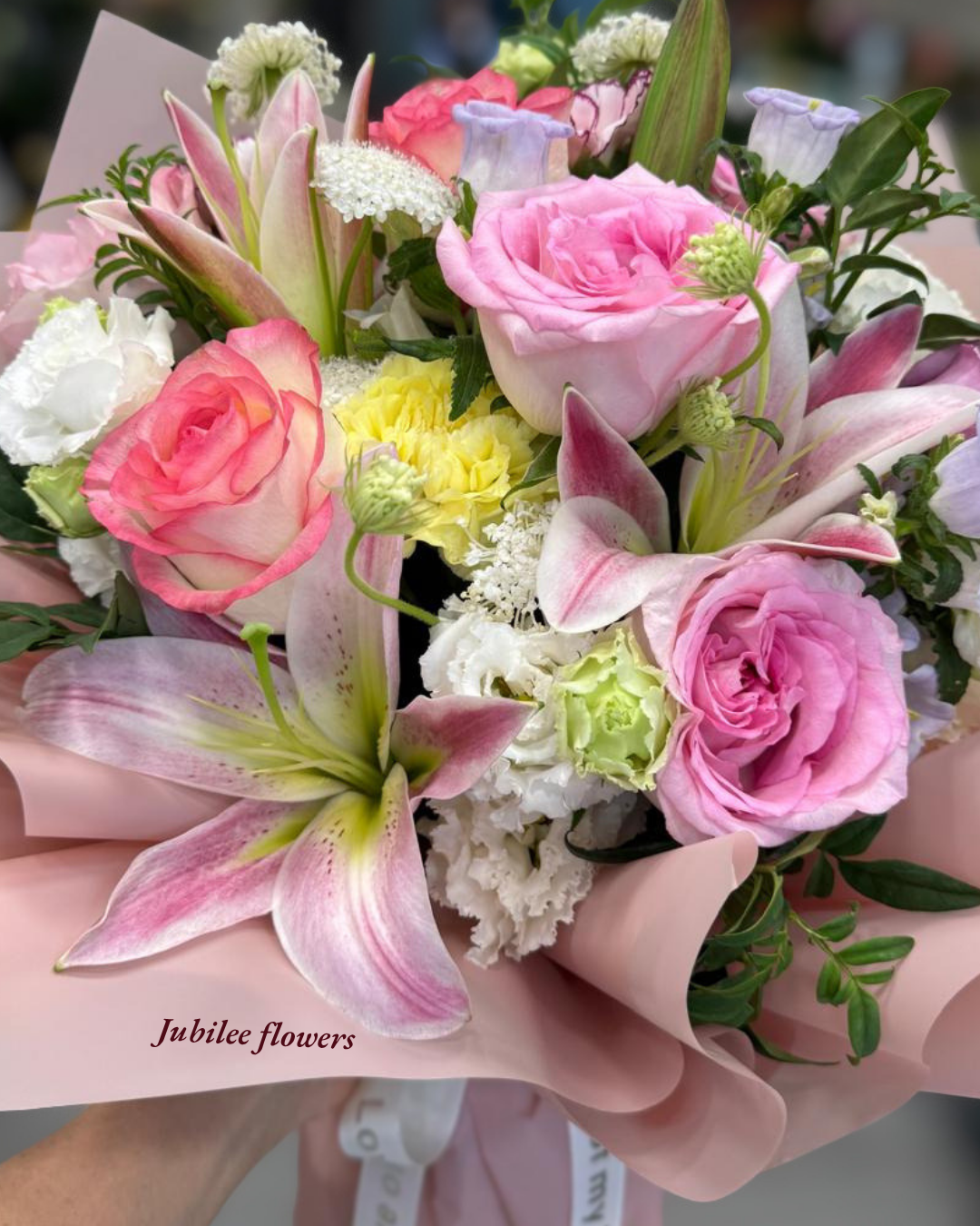 粉百合 玫瑰 洋桔梗 花束