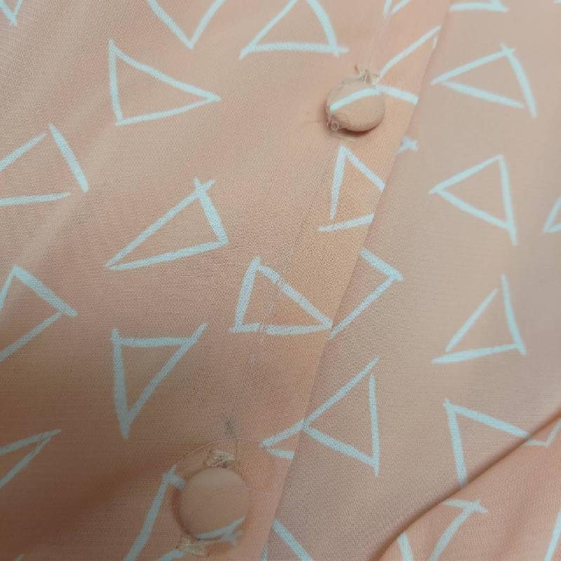 C.a. 1980-90s American Alexis Petites Peach Orange Geometric Pattern White Collar Shirtdress - Size L up (MU108-2 )