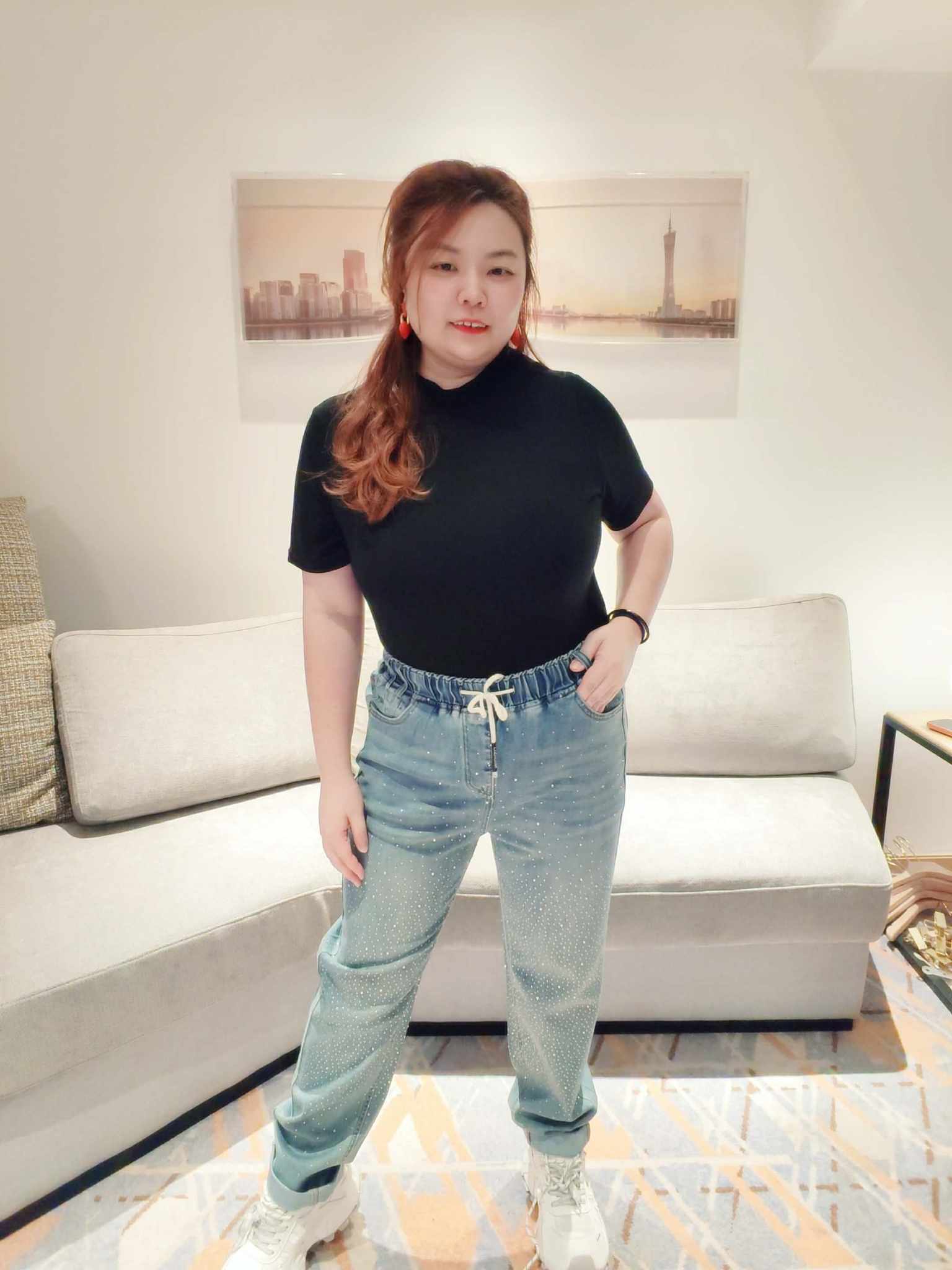 YCI07 C1032 3D闪钻水洗牛仔长裤