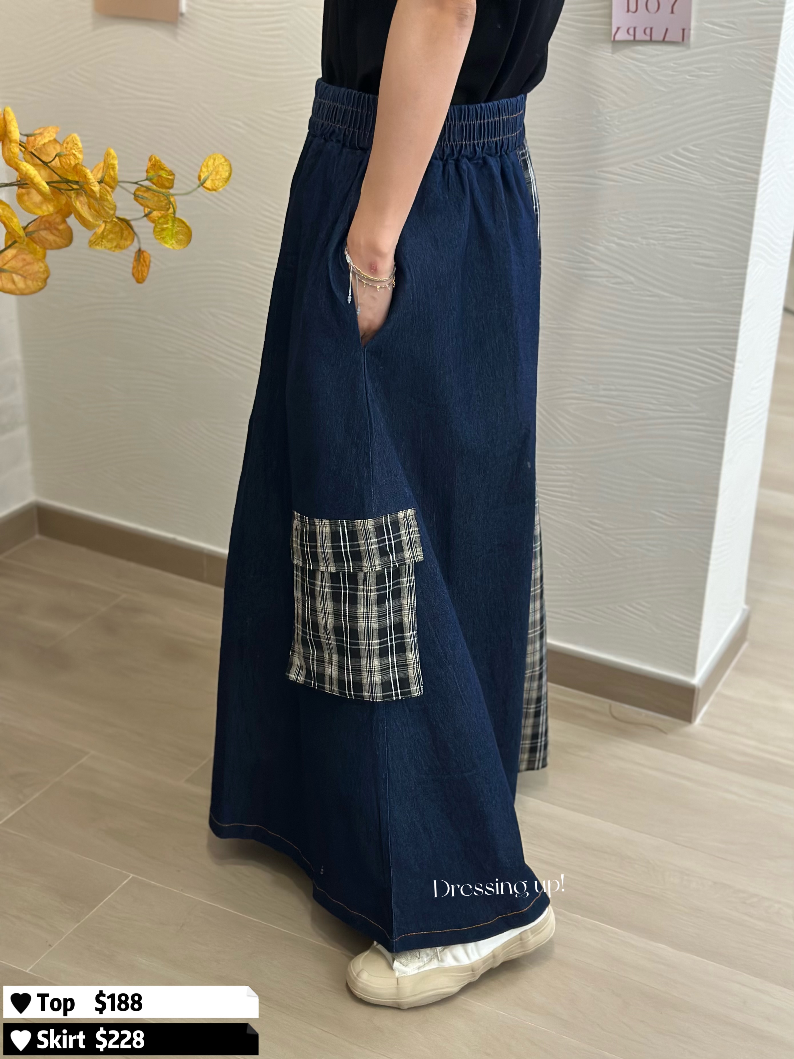  雙重手工｜格紋牛仔裙