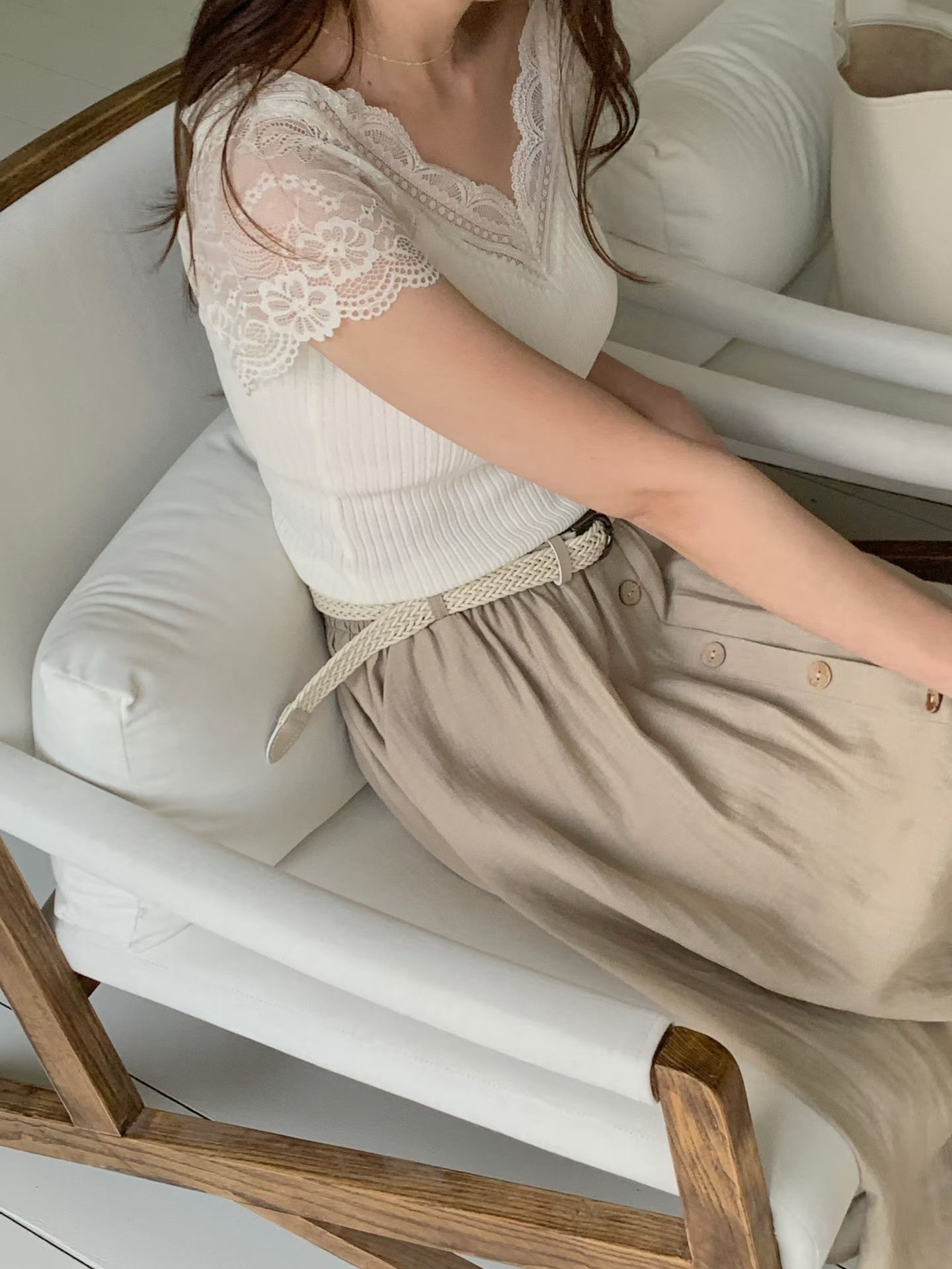 CT27 浪漫名媛風 U 領蕾絲針織Top