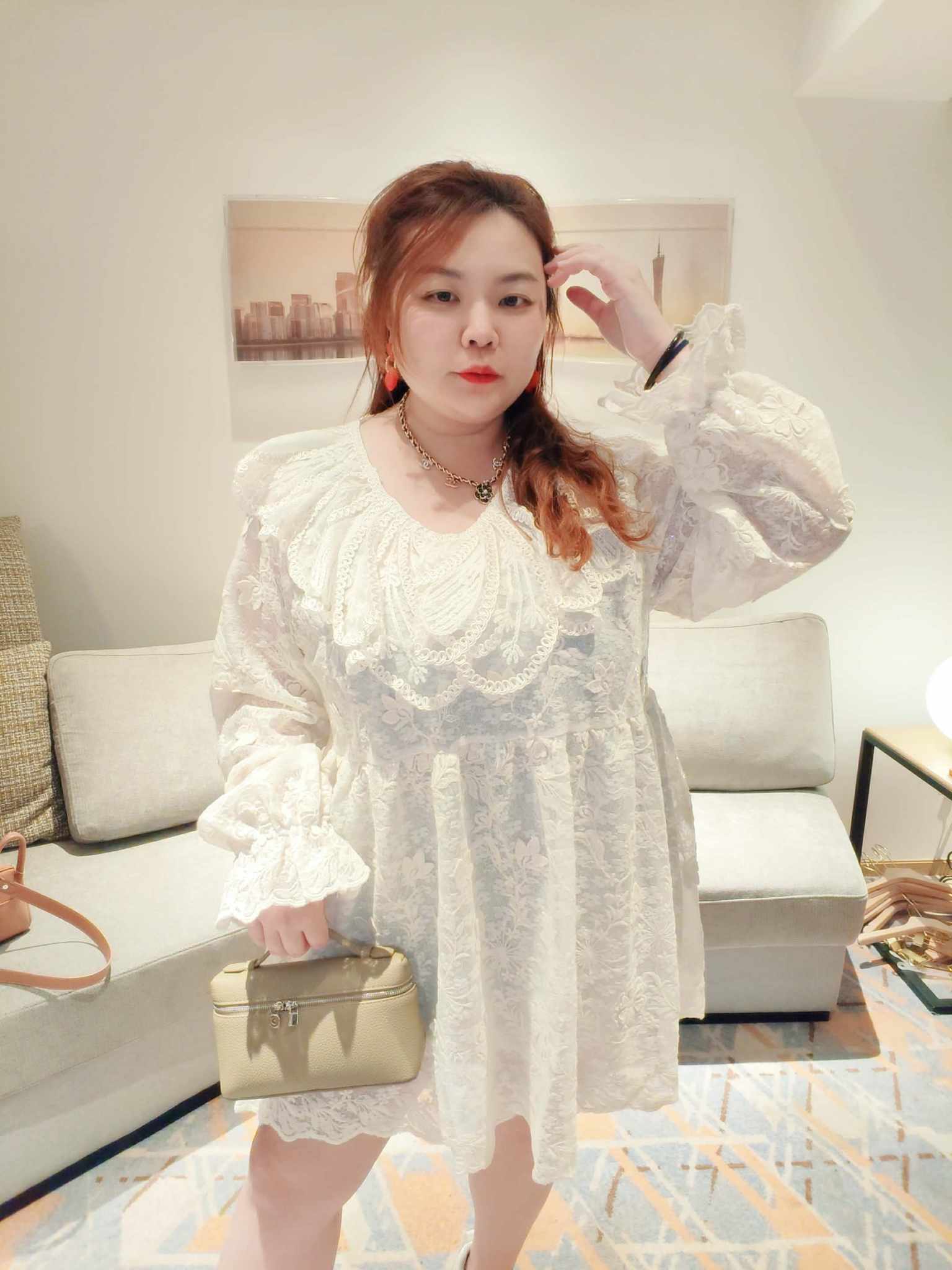 YCI09 9835 日系甜美荷叶袖蕾丝长袖娃娃衣（胸围 122CM以内）