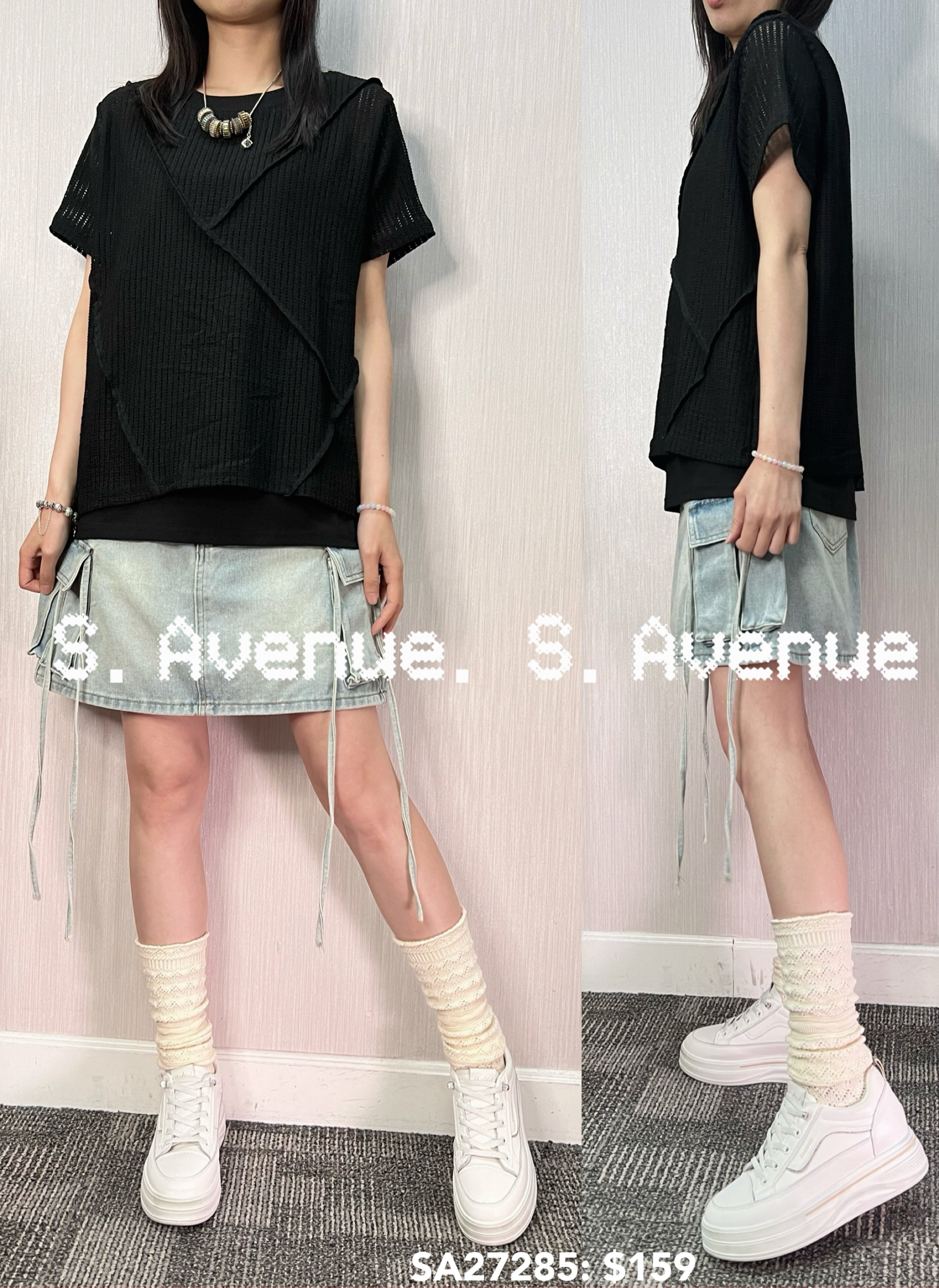 SA27285: 短袖網網拼棉假兩件