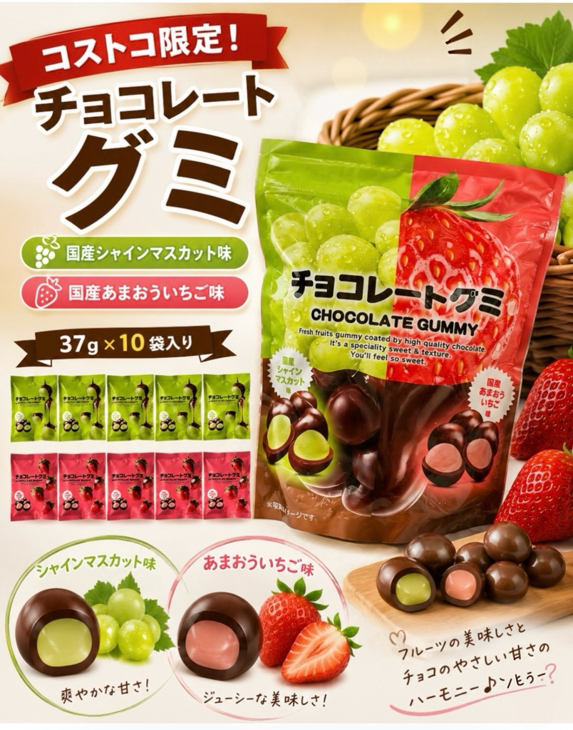 日本COSTCO  Chocolate Gummy 綜合巧克力水果軟糖 麝香葡萄/甘王草莓 