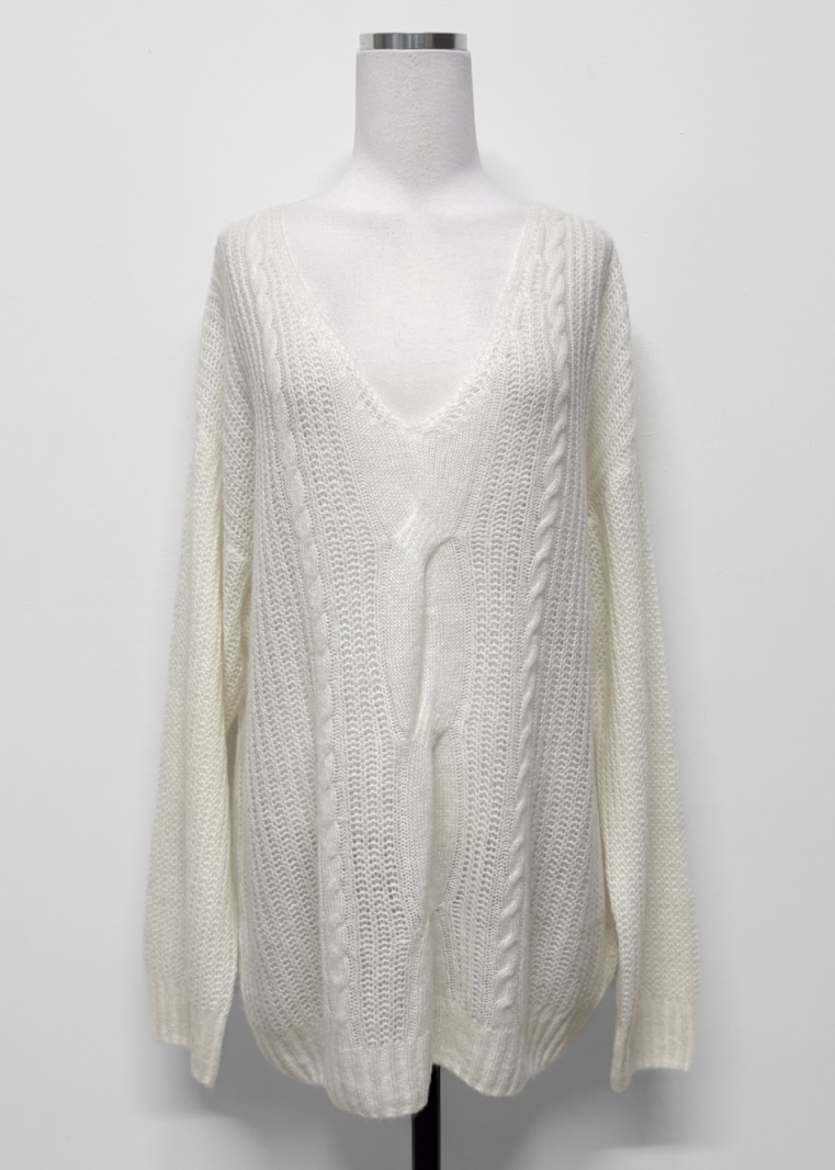 Cable Knit Oversized V-Neck Sweater