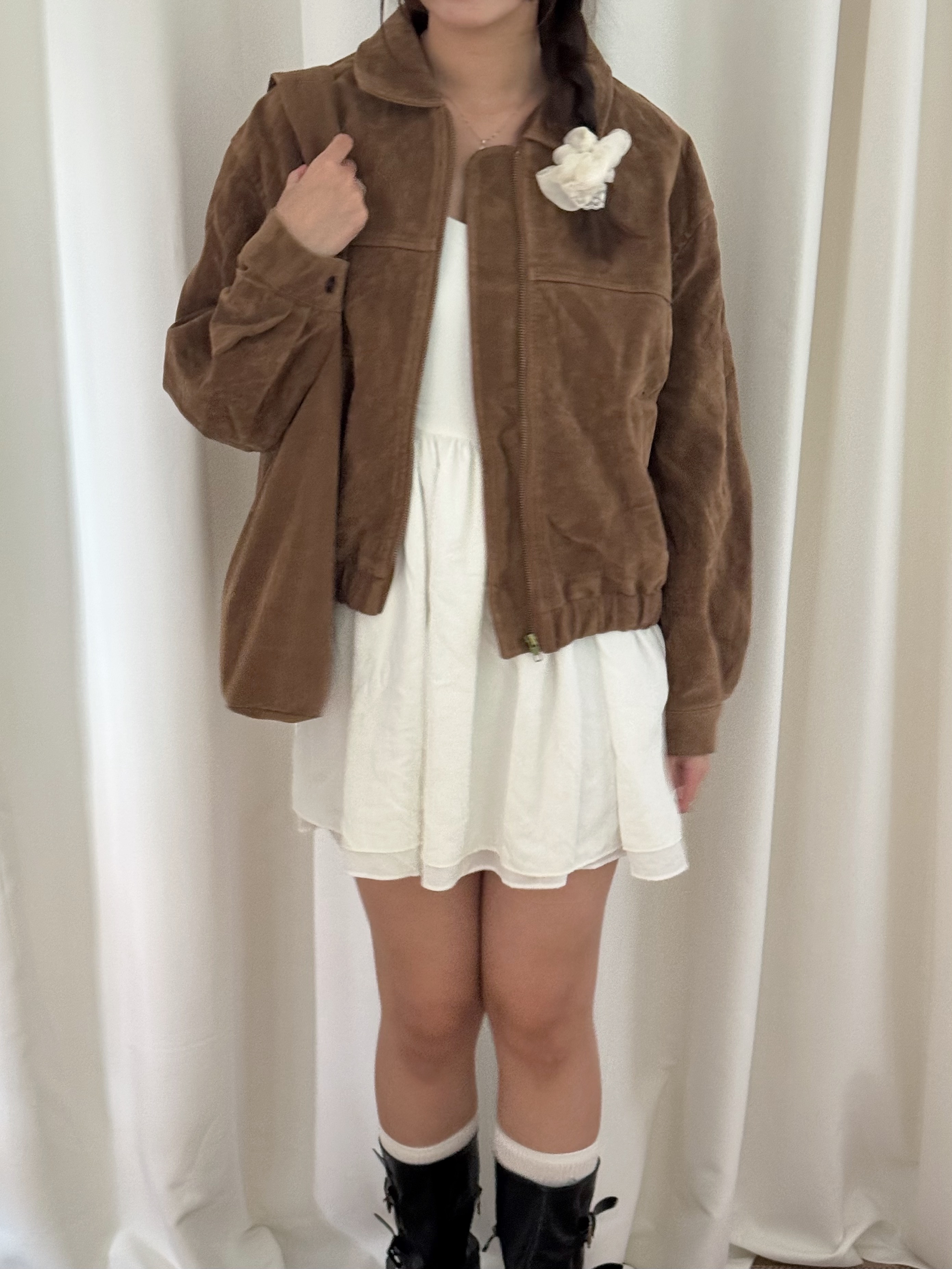 Autumn Oversized Zip-up Suede Jacket(三色入)