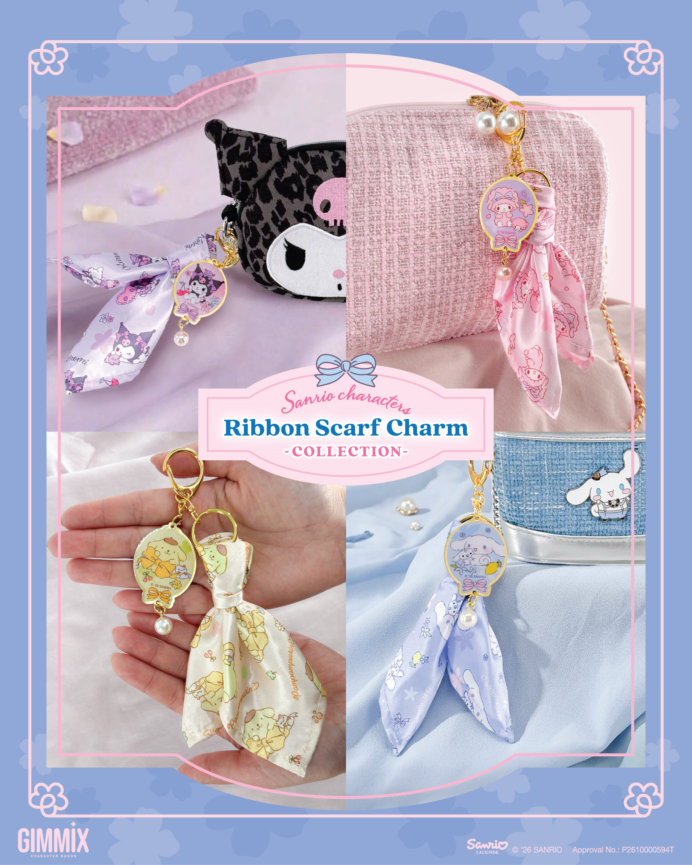 Sanrio Characters Ribbon Scarf Charm Blind Box 小圍巾造型掛飾 (盲盒)  (Full box 原盒 - 8pcs/box)