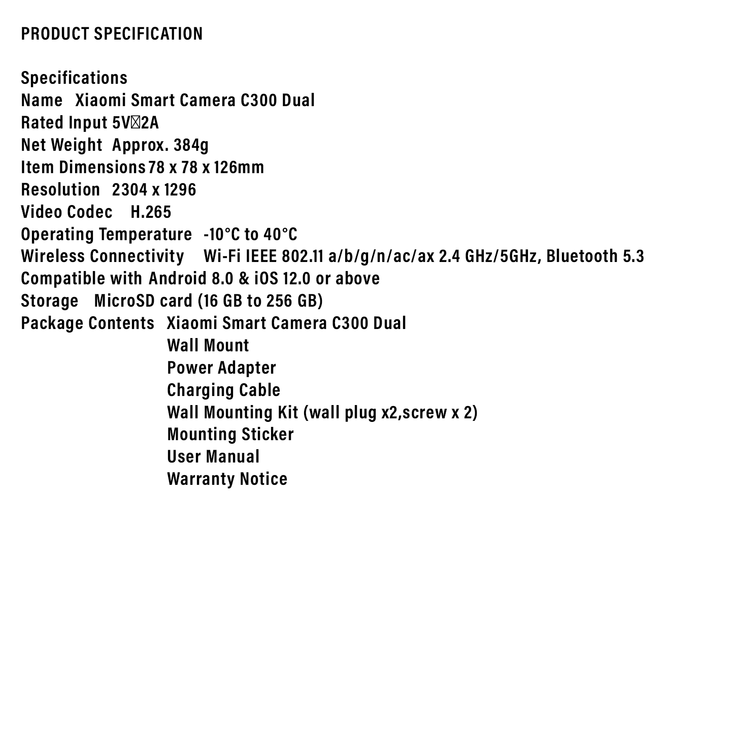 Xiaomi C300 Dual-Lens 360° Smart Camera PTZ (BHR9635MY)