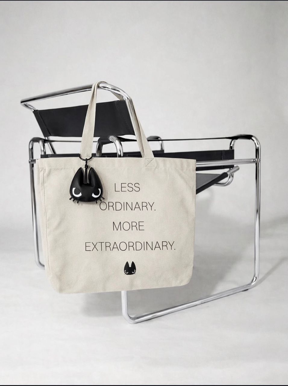 CP1630 2pcs Black & Beige Minimal Statement Canvas Tote Bag