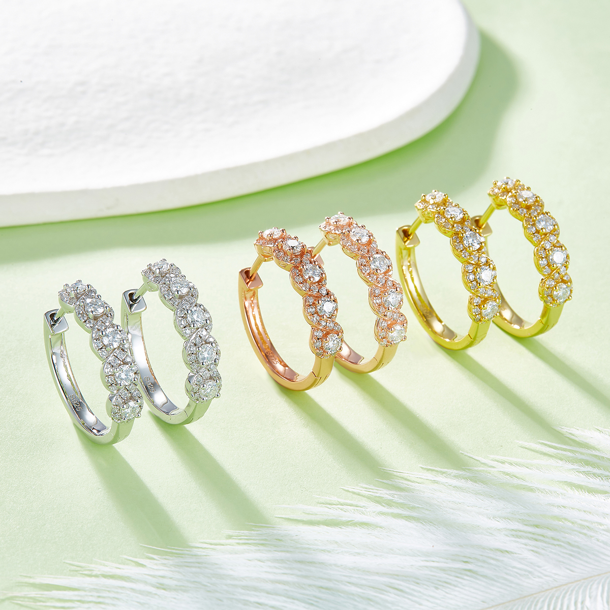 單排對半耳環S925銀鍍18K金莫桑鑽D級1.02CT