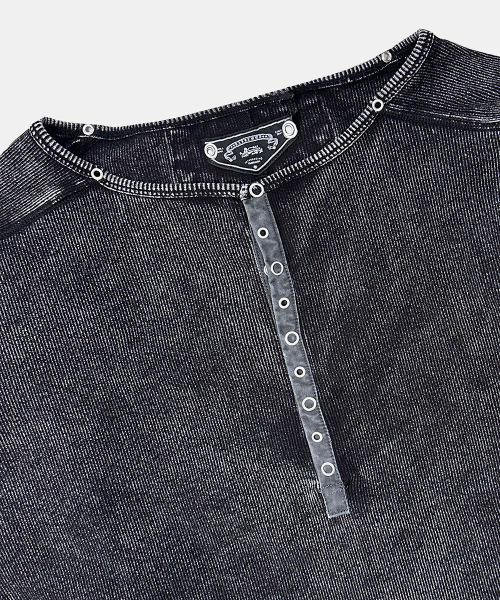 Viper Cotton Rib Henley Neck Long Sleeve - Black