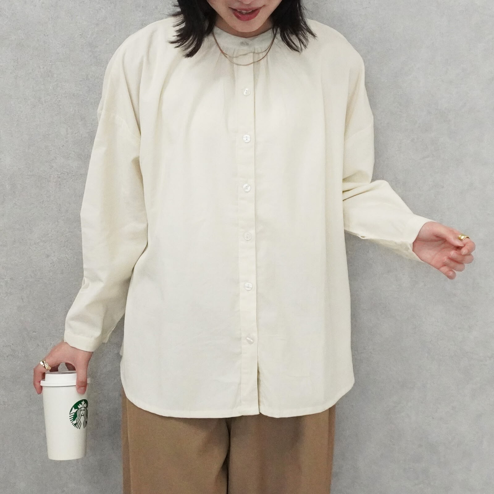 簡約立領寬鬆長袖襯衫 