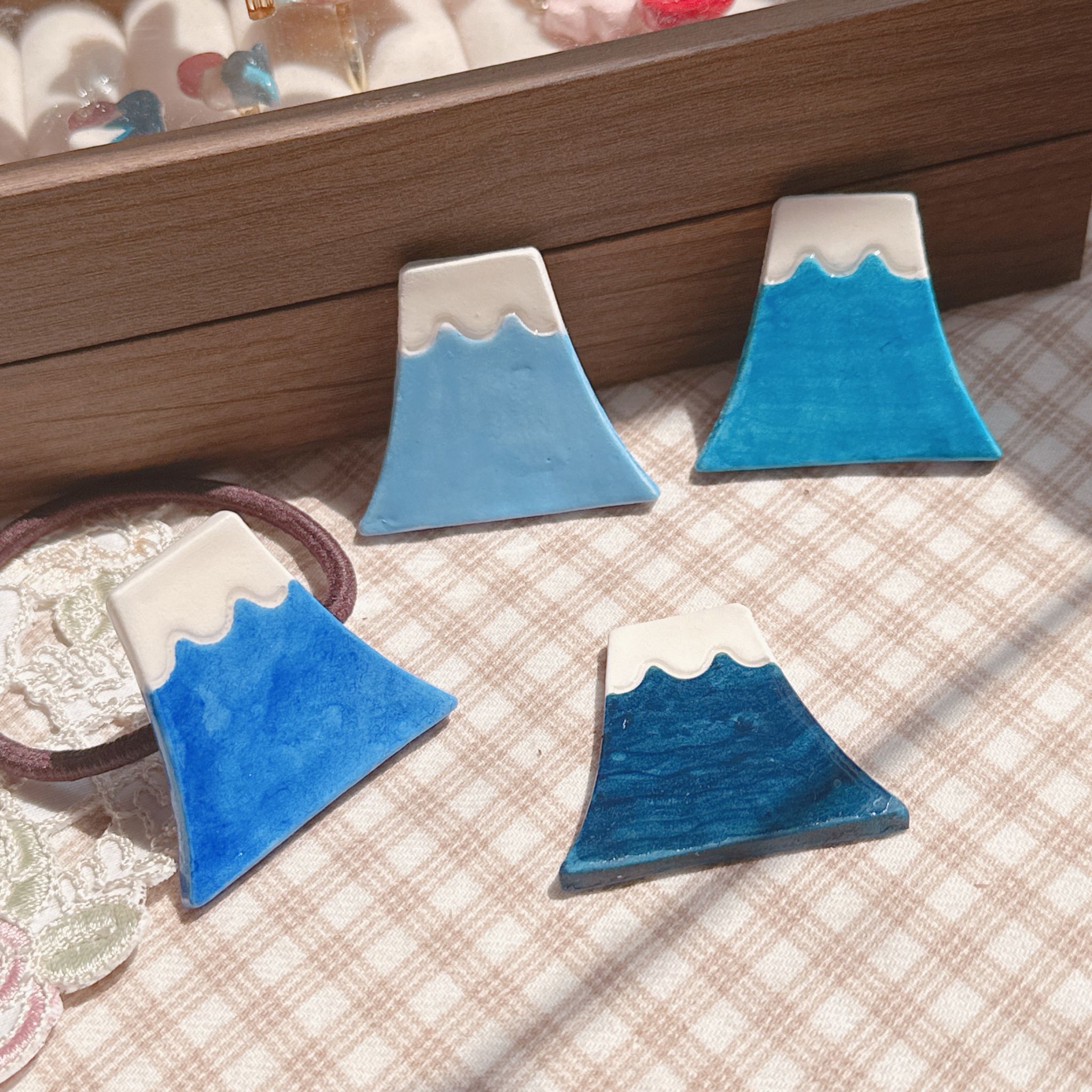 手繪海富士山🗻髮圈 可改髮插