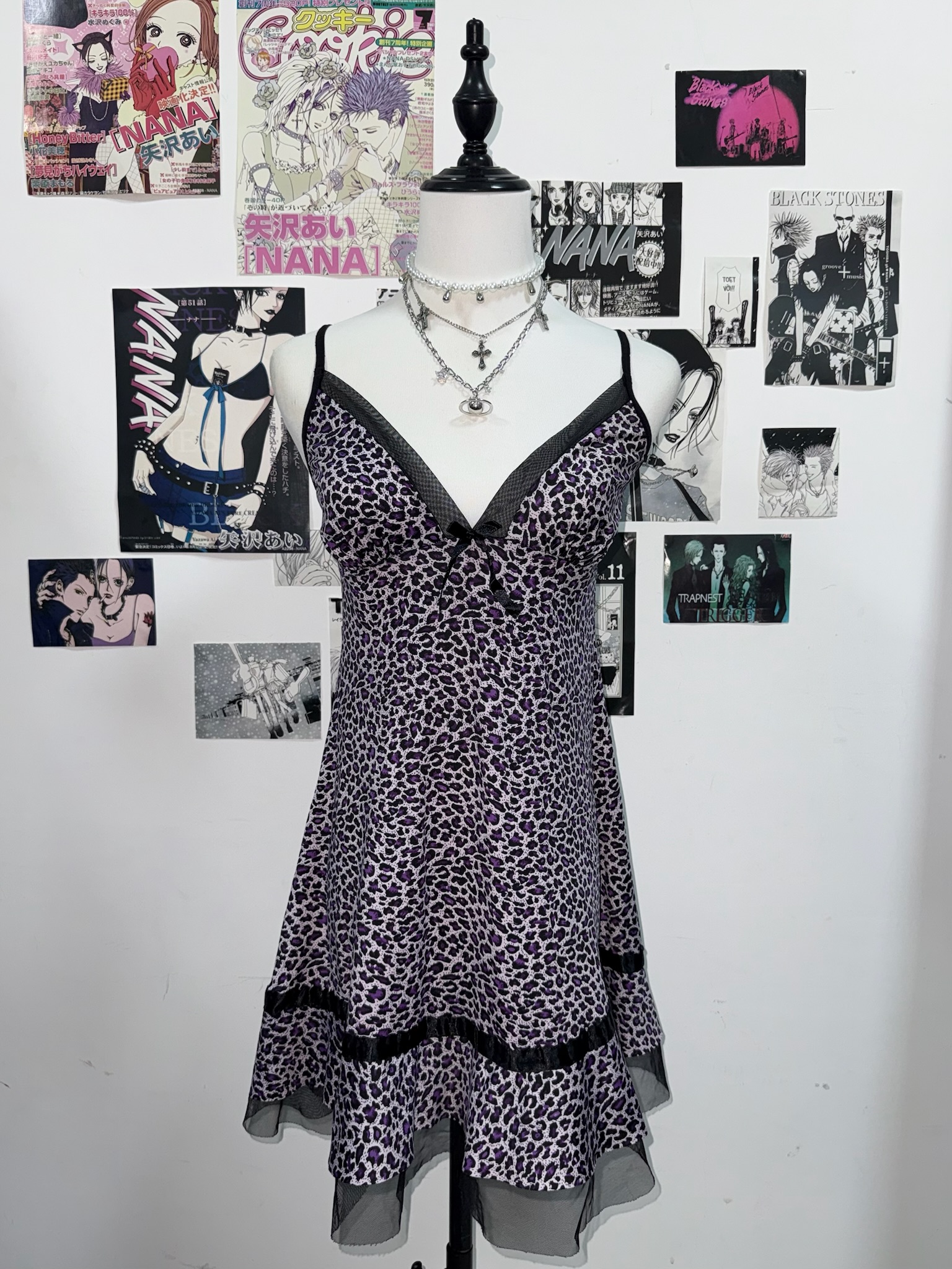 Purple Leopard Print Mesh Slip Dress