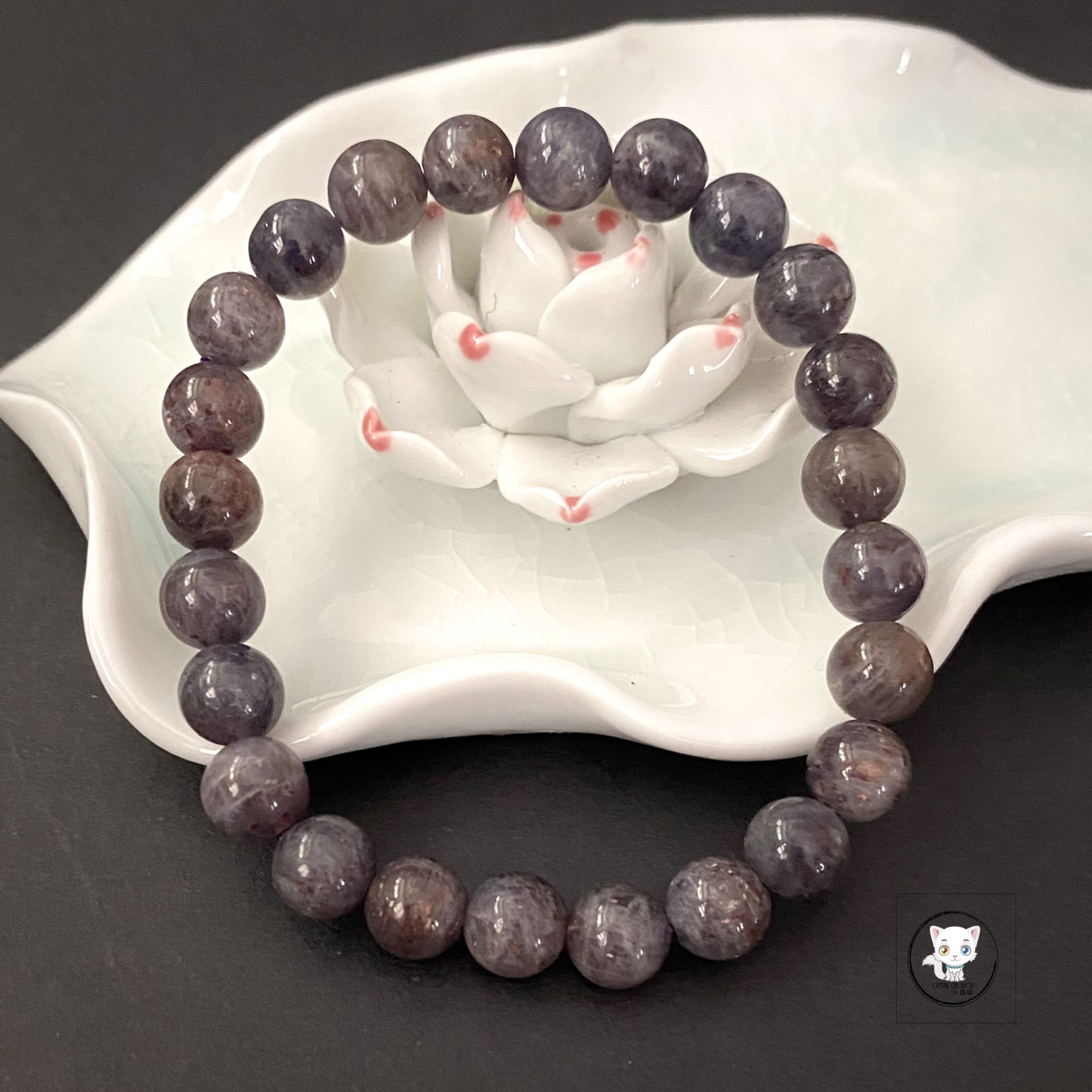 天然草莓堇青石手鏈 7.6mm