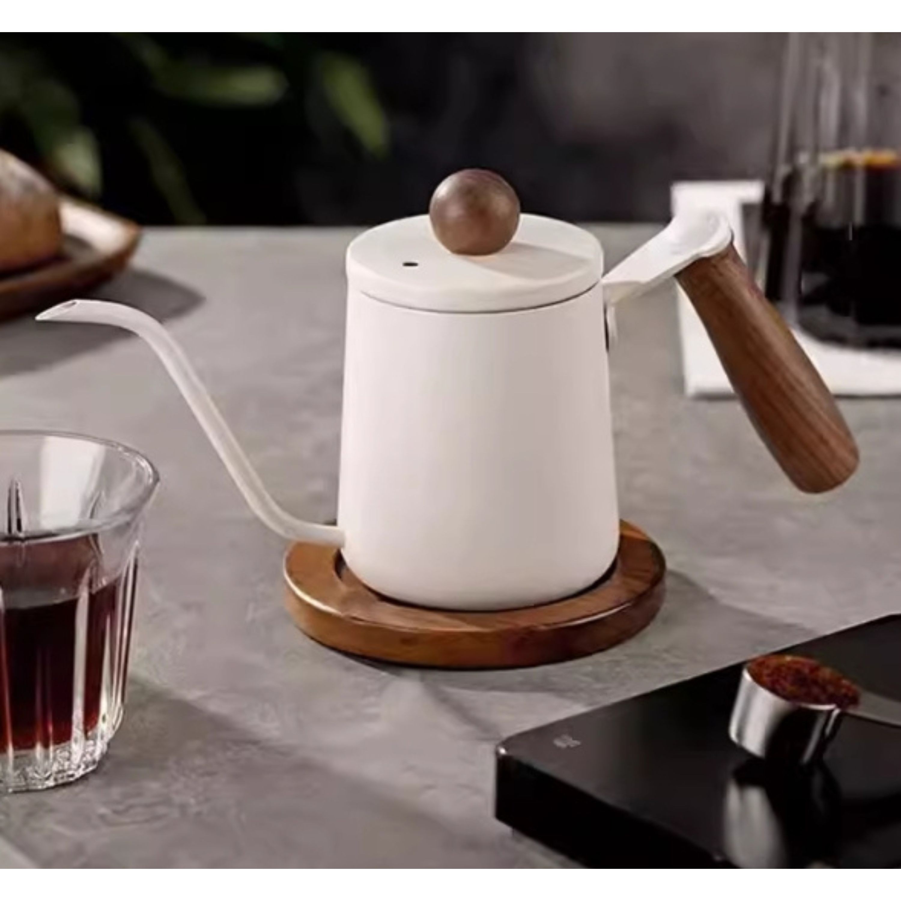 Gooseneck Pour-Over Coffee Kettle with Solid Wood Handle 