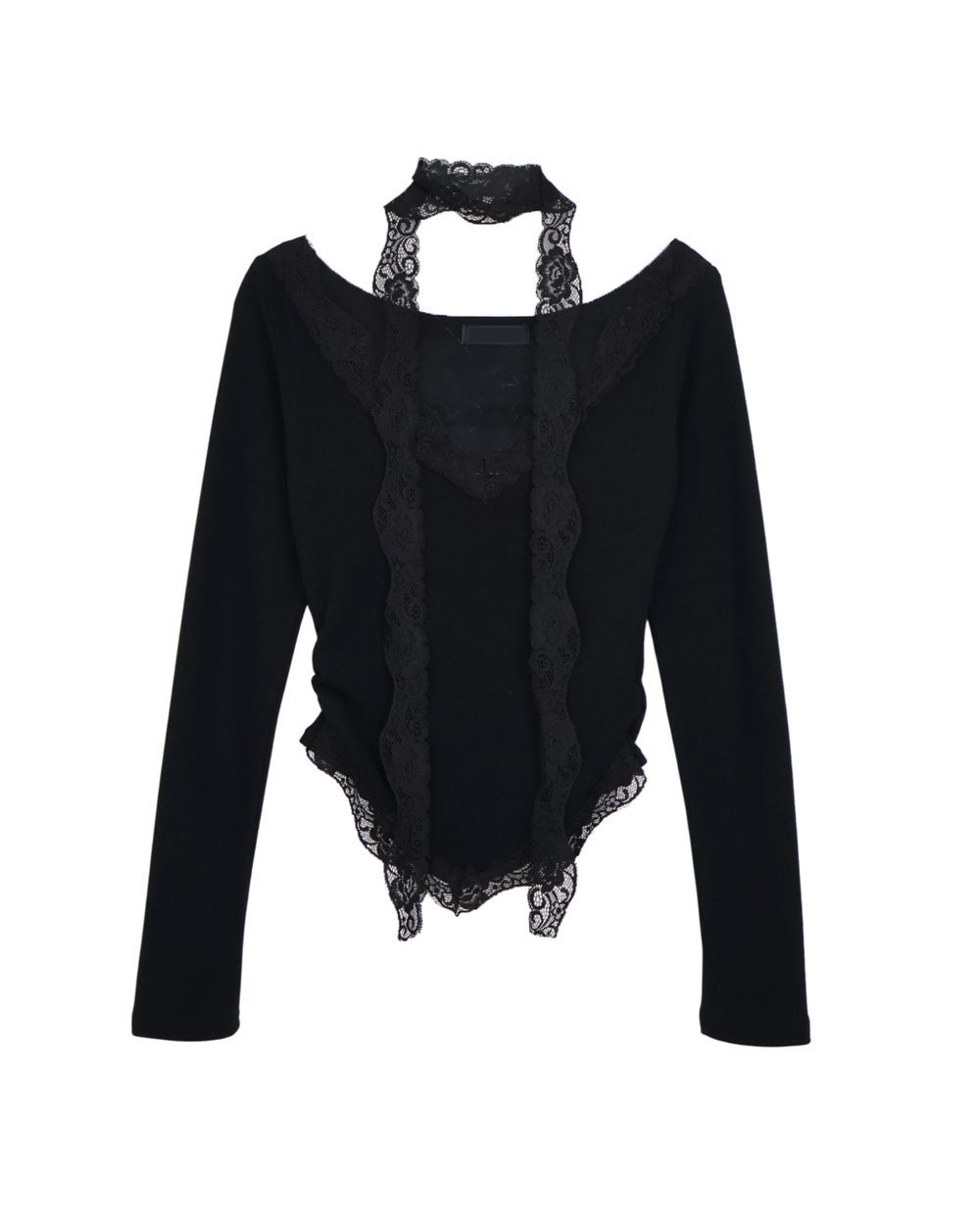 Lace V-Neck Top and Scarf Set