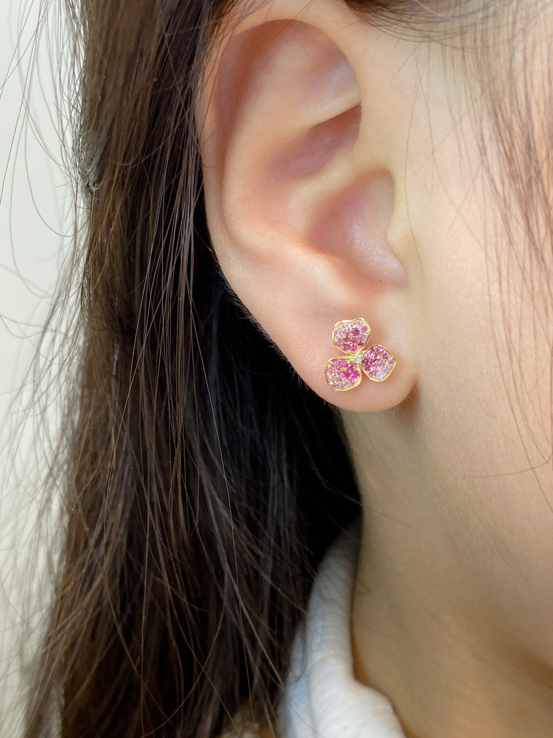 18K Pink Sapphire Diamond Earrings 
