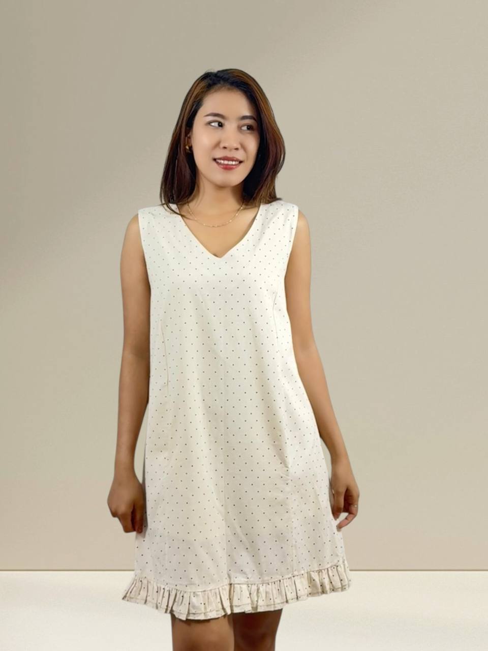 W6197 - Mini Dot Sleeveless Dress 