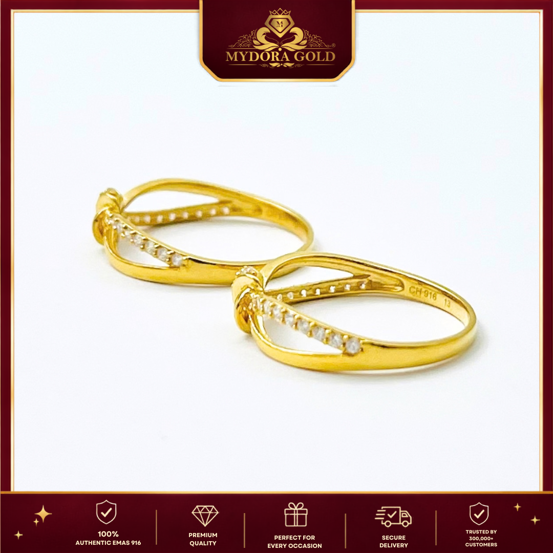 MYDORA Cincin Batu CZ Spinner Knot l EMAS 916/22K