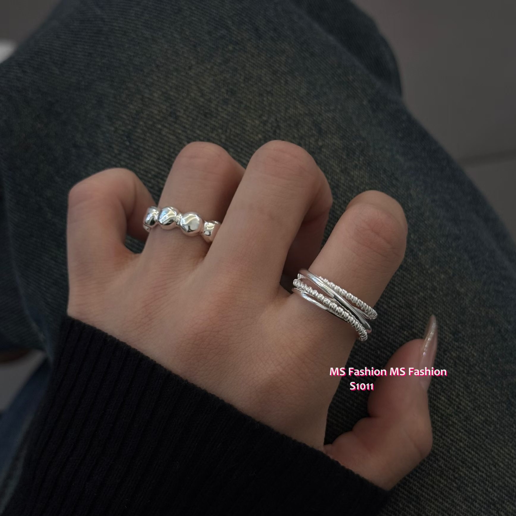 S1011 韓國🇰🇷S925金麻花拼接多層戒指
