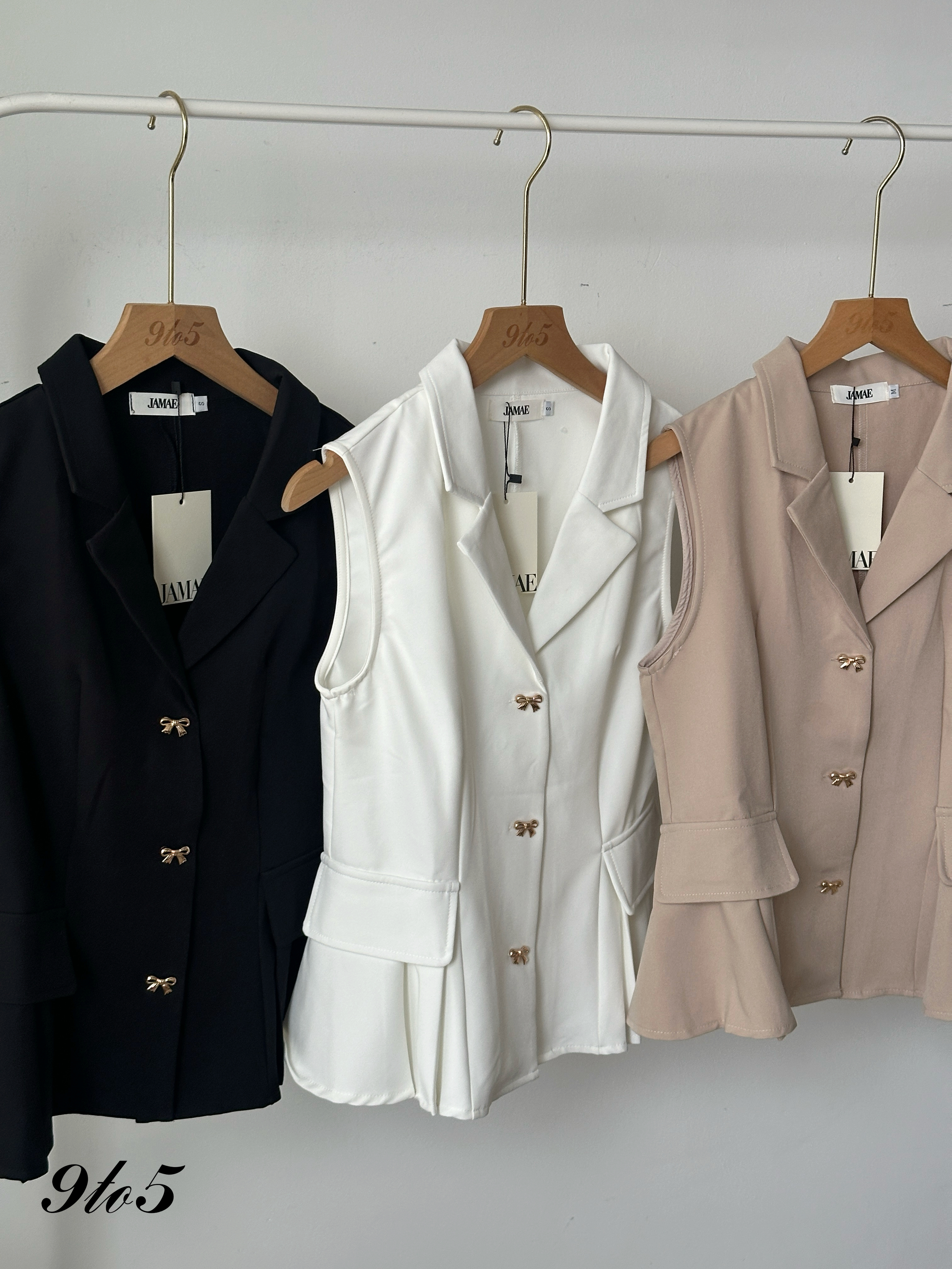 T4207 Ribbon Button Blazer Vest - 3 Colors 