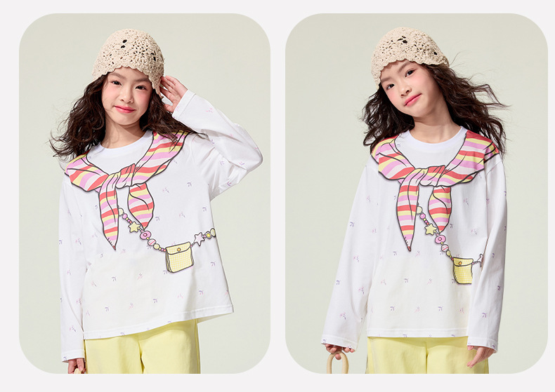 $115件。(中大童至170cm)🌈🎀 彩虹領巾印花長袖Tee 🎀🌈