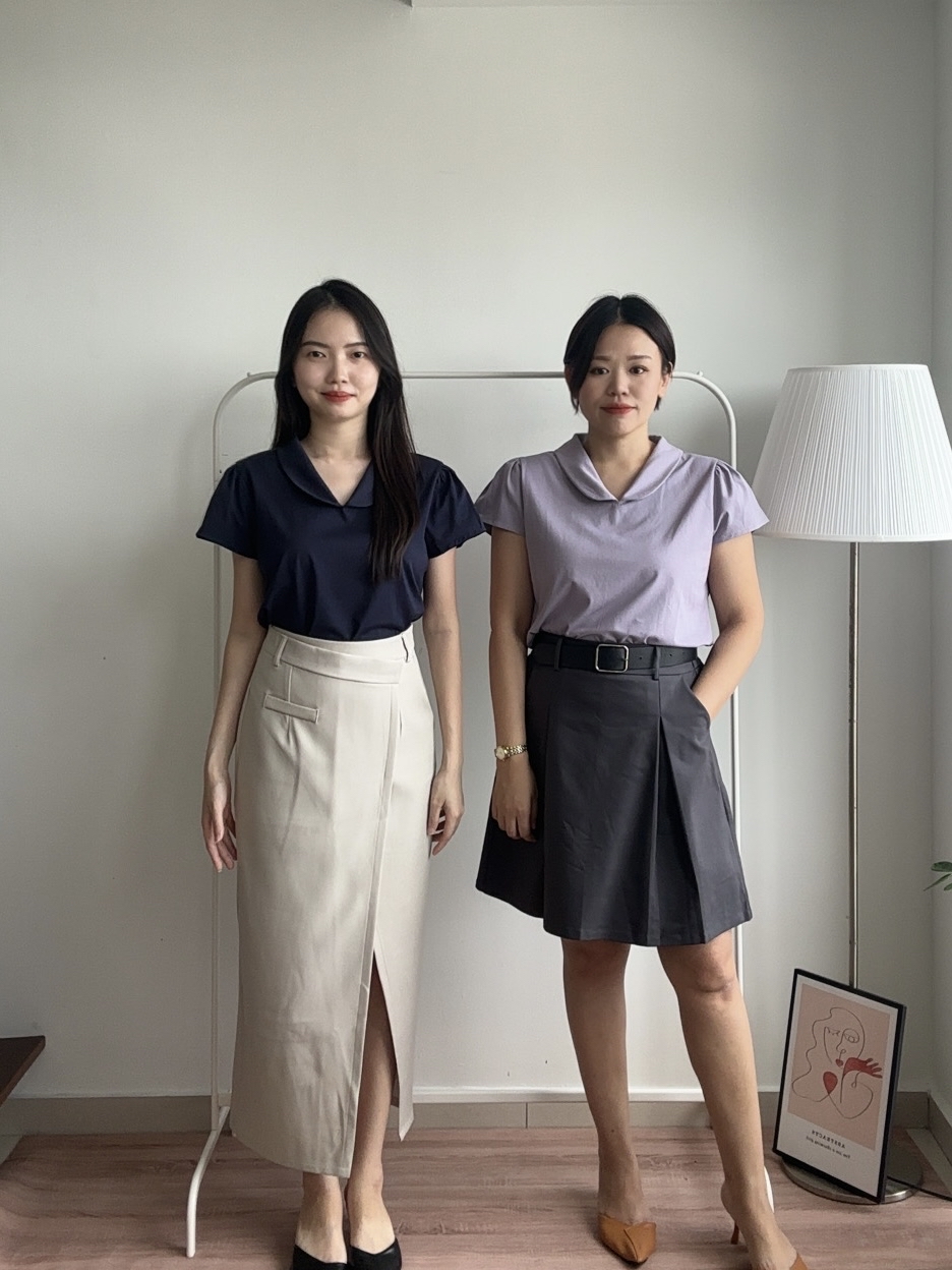 T4252 Peter Pan Collar Top - Blue & Purple