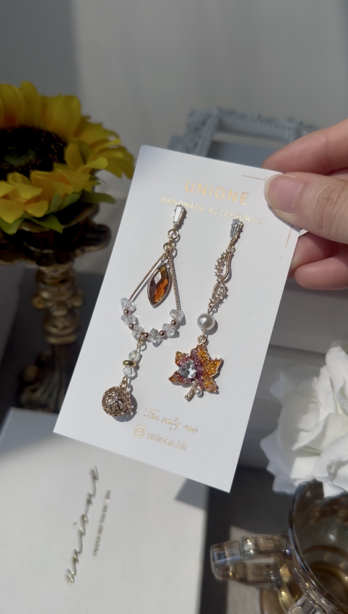 楓葉水滴鴛鴦耳環🍁