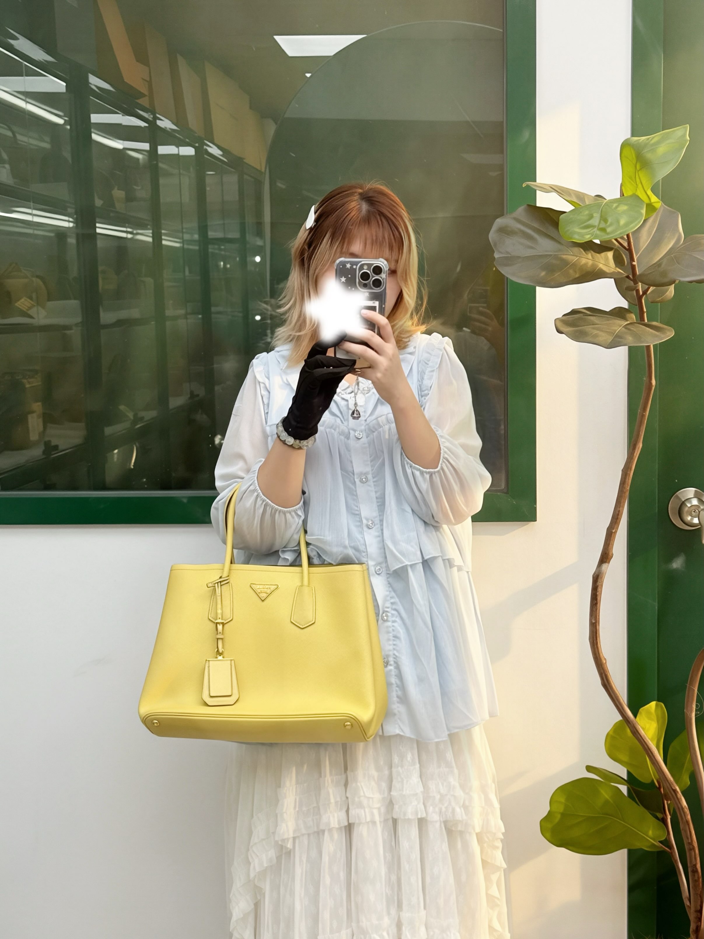 👜 PRE OWNED 🛍️黃色格紋tote 有單有塵袋 💛
