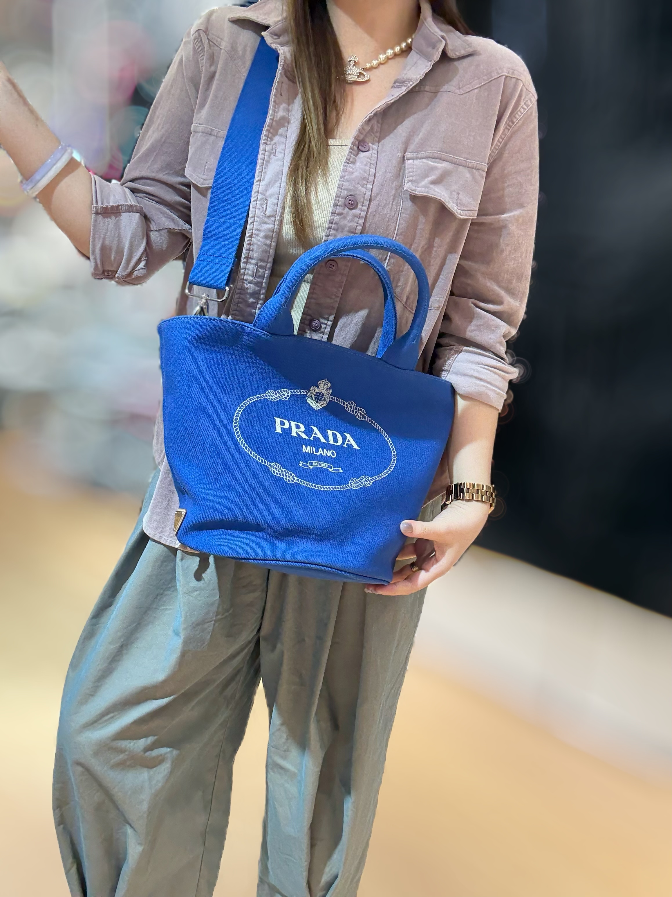 Prada canvas bag with pouch blue
