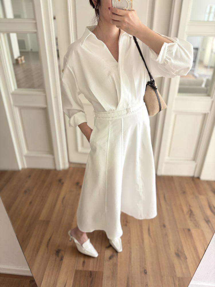 The Madeleine Belted Dress (White)