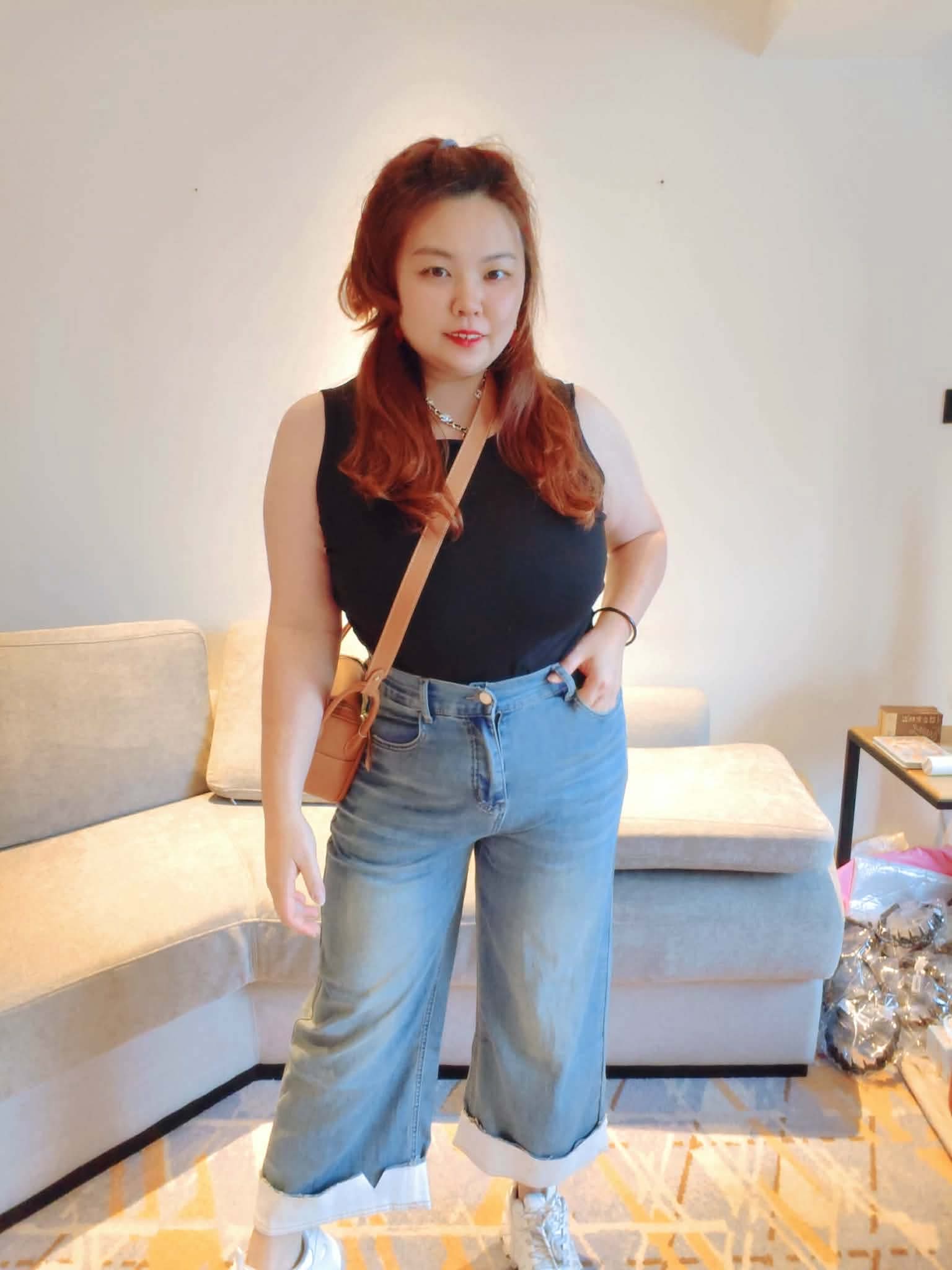 YPD01 6221 时尚翻边牛仔直筒9分裤