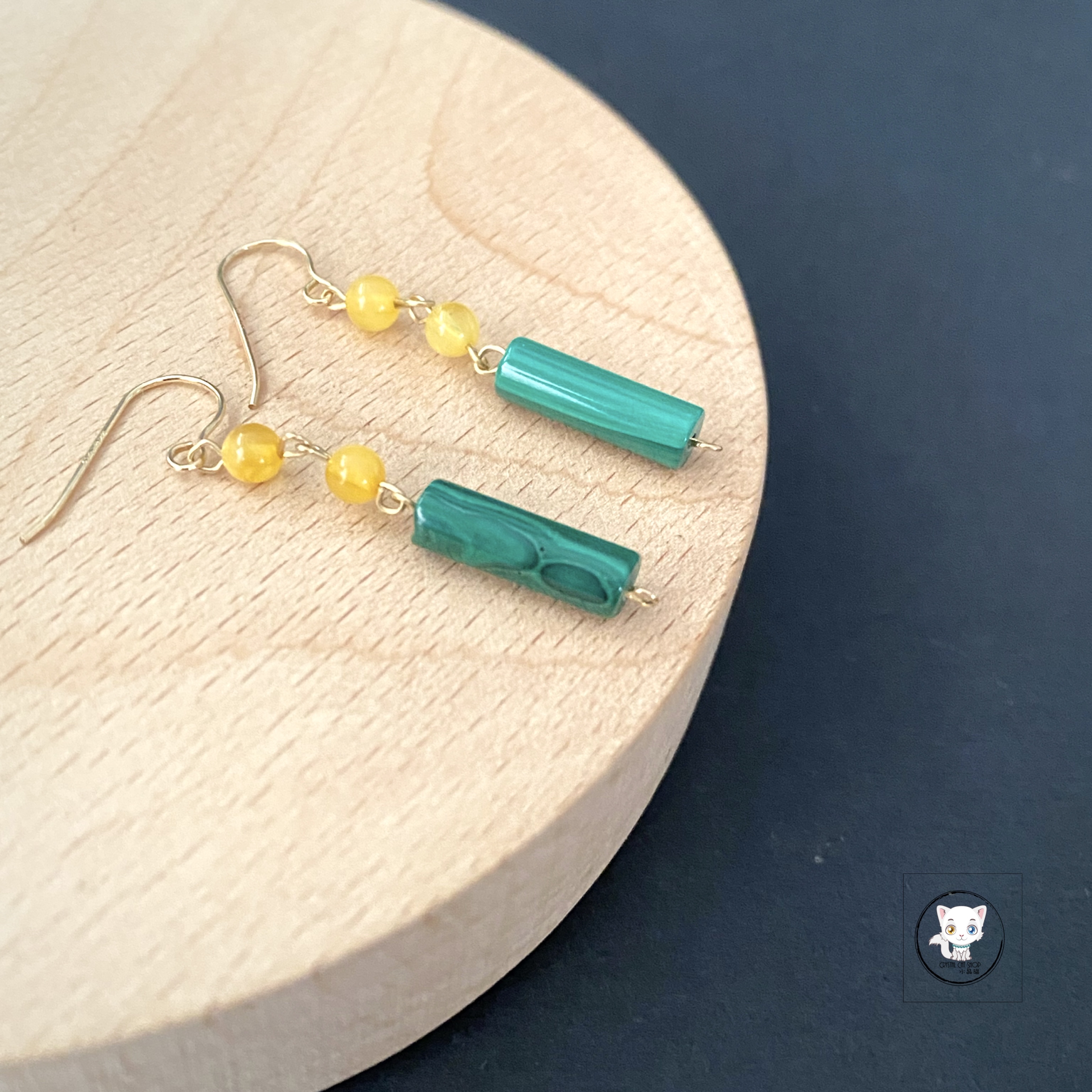 天然孔雀石耳環