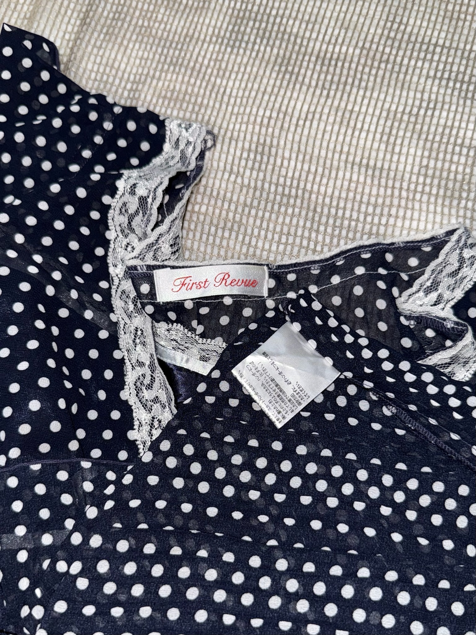 Lace-Trimmed Polka Dot Cap Sleeve Blouse