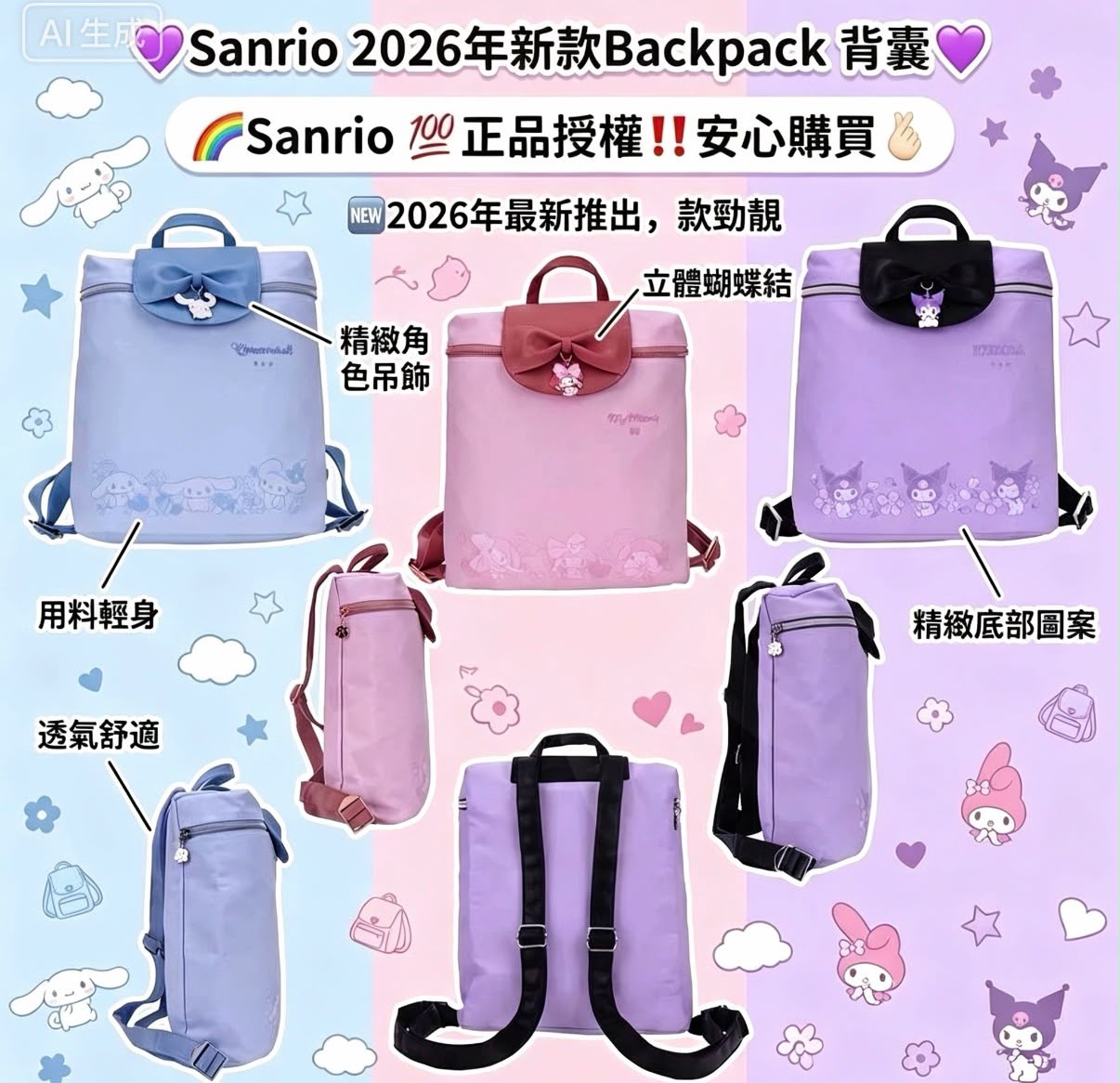 💜Sanrio 2026年新款Backpack背囊💜
