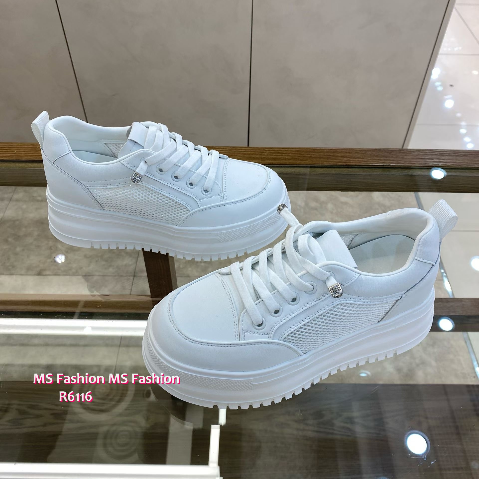 R6116 韓國🇰🇷真皮厚底拼網料sneakers