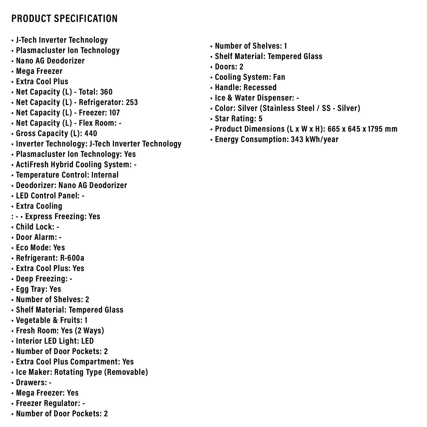 Sharp 440L J-Tech Inverter Refrigerator (SJ4422MSS)