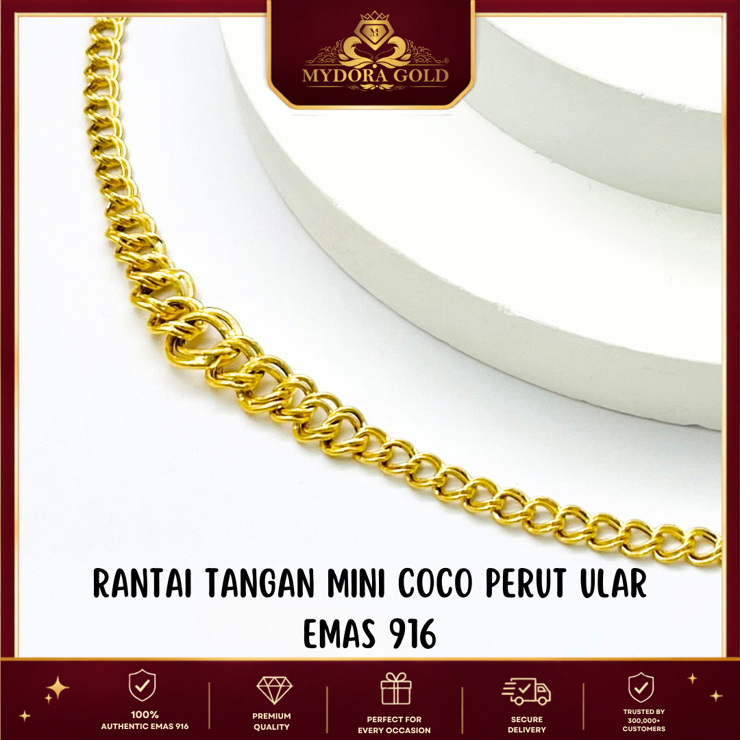 MYDORA Rantai Tangan Mini Coco Perut Ular l EMAS 916/22K
