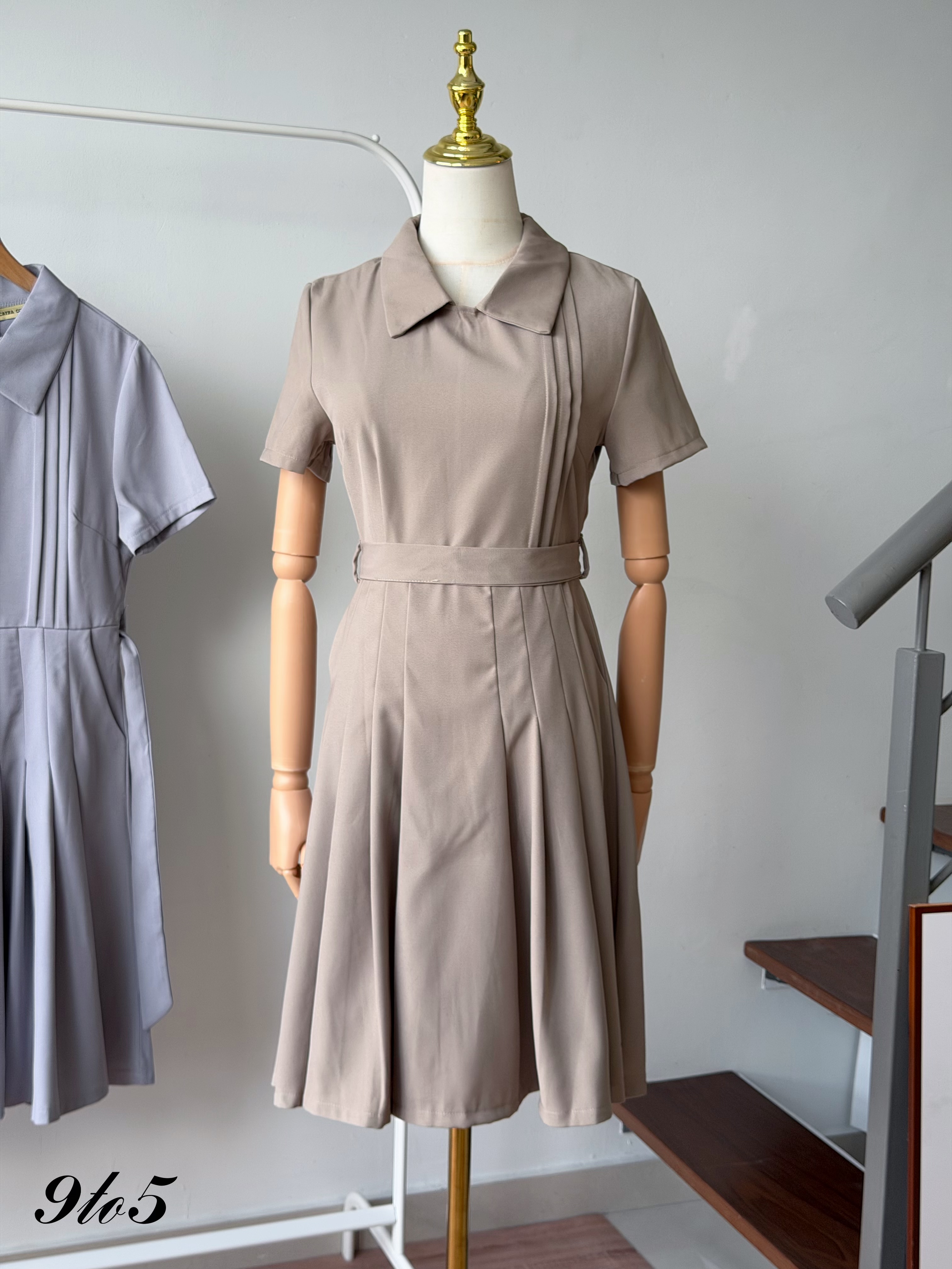 D2385 Collared Pleated Midi Dress - 3 Colors 
